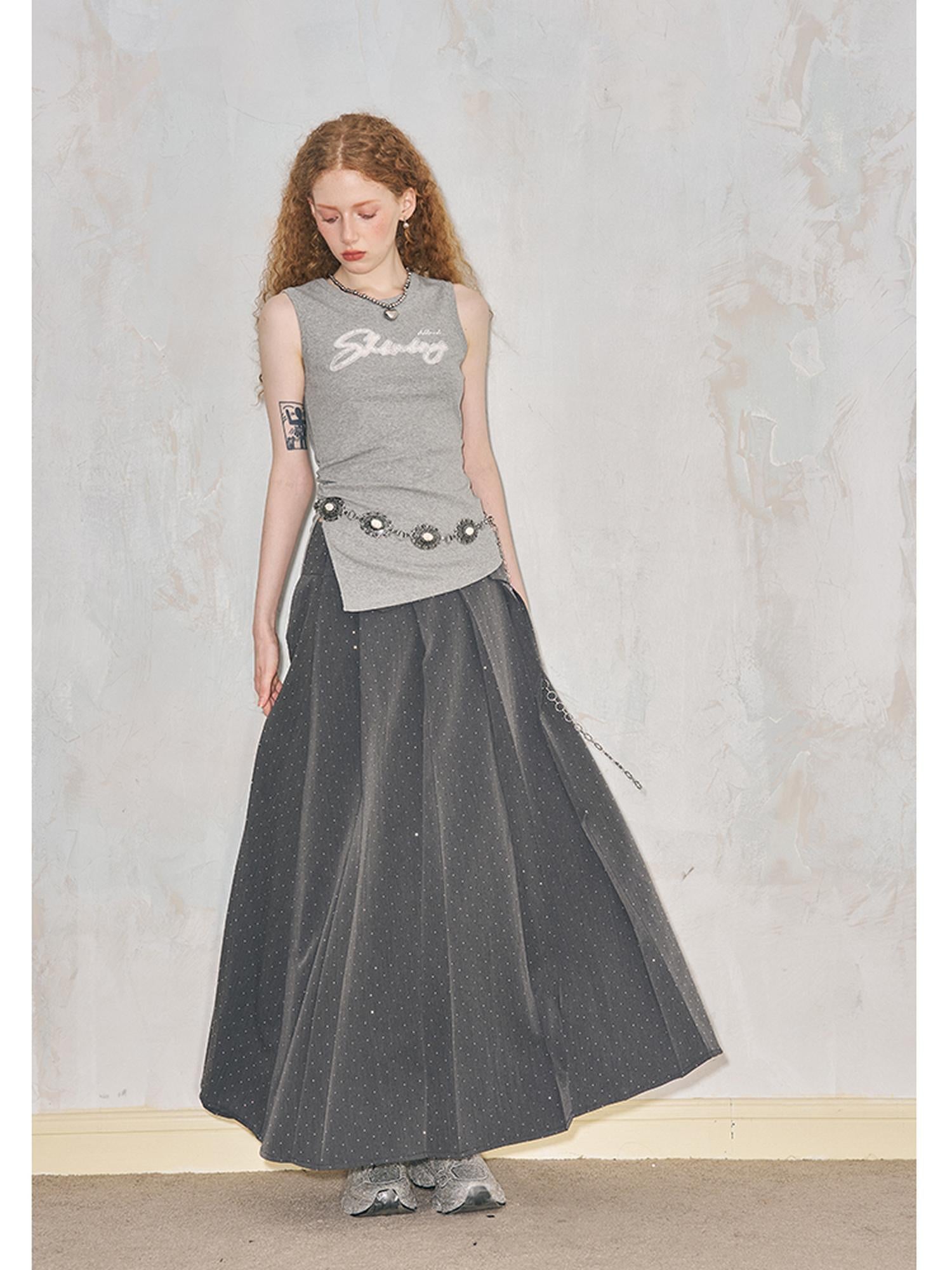 DIDDI MODA Crystal Embellished Pleated Midi Skirt