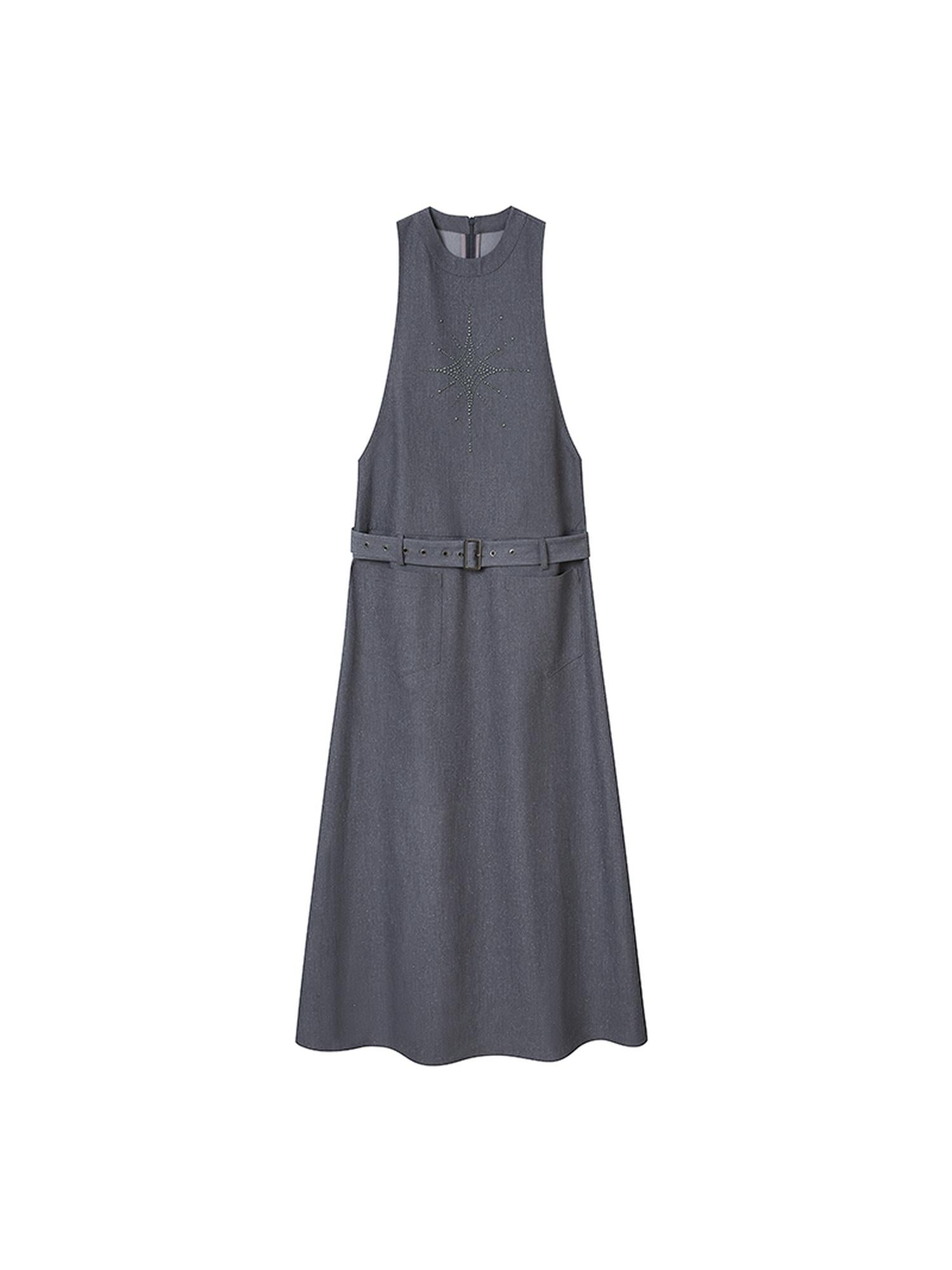 DIDDI MODA Silver Starry Halter Maxi Dress With Metallic Studs