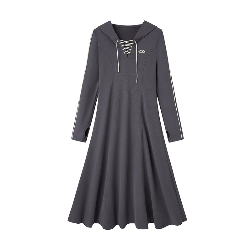 DIDDI MODA Sporty Tie Front Hooded Sweater Dress