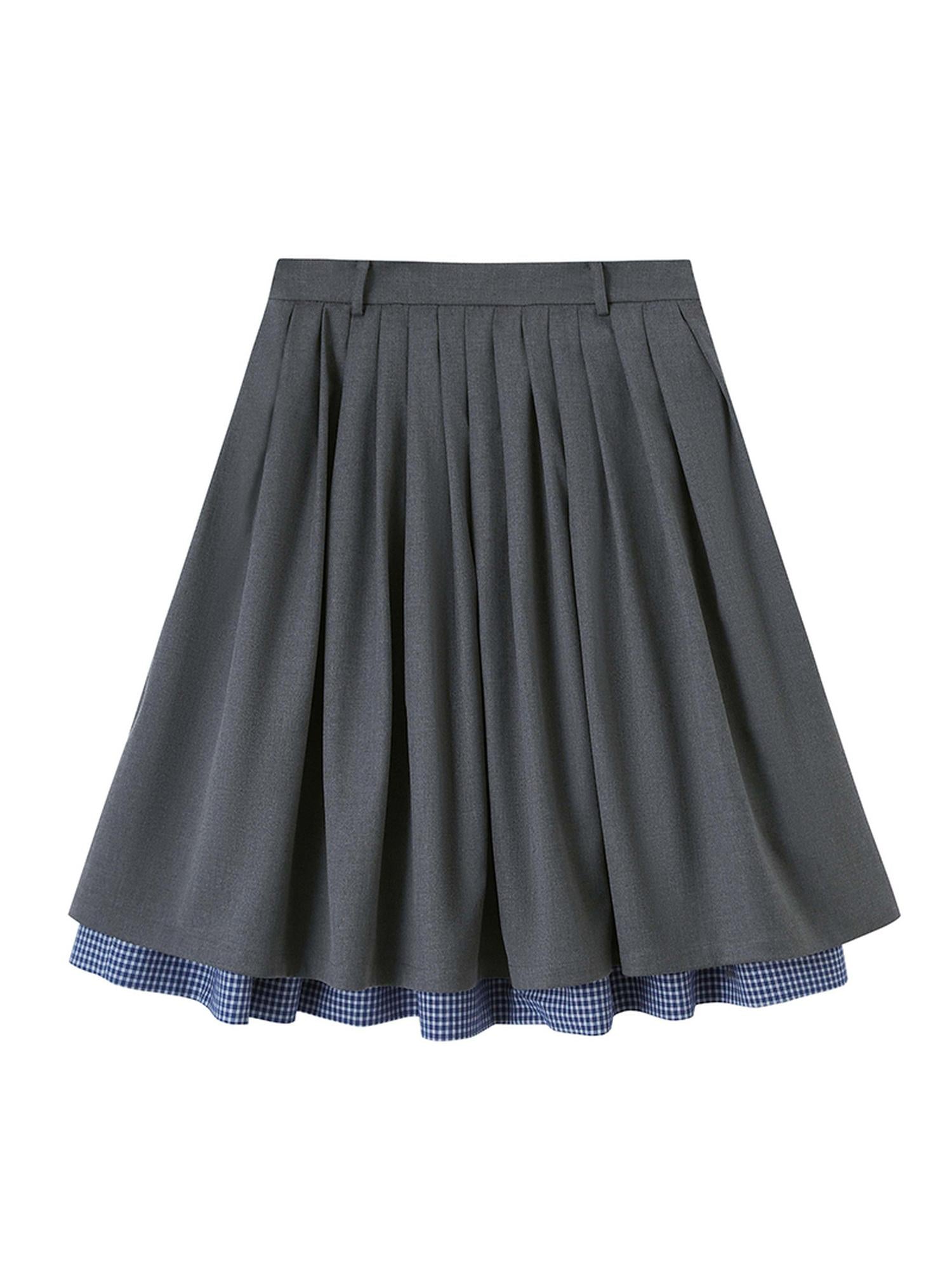 DIDDI MODA Black White Checkered Layered Winter A Line Skirt