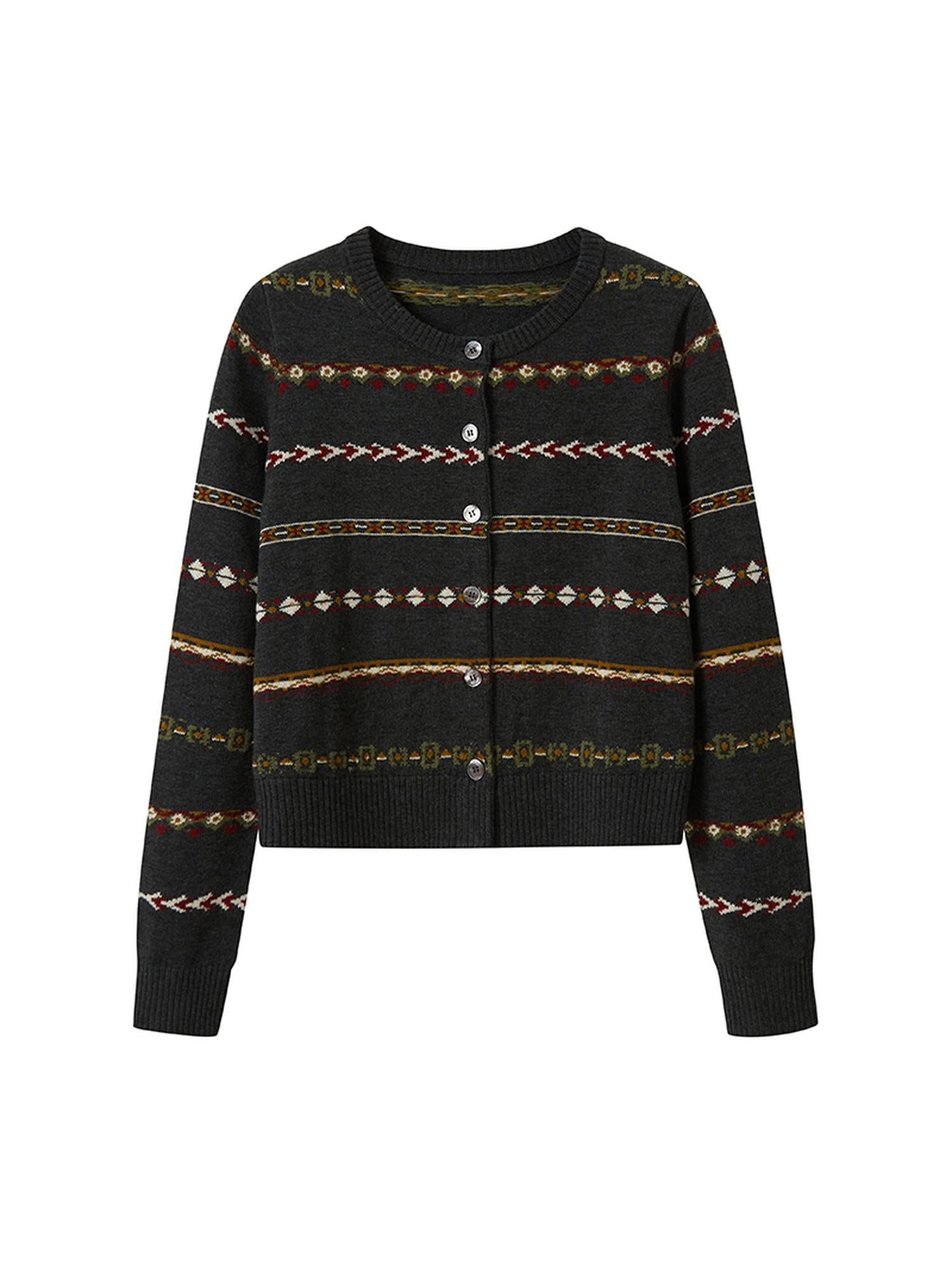 DIDDI MODA Vintage Icelandic Fair Isle Cropped Cardigan