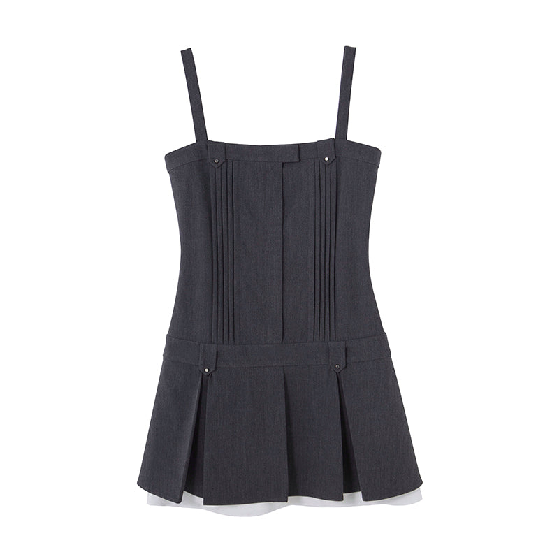 DIDDI MODA Grey College Tube Top Pleated Mini Dress