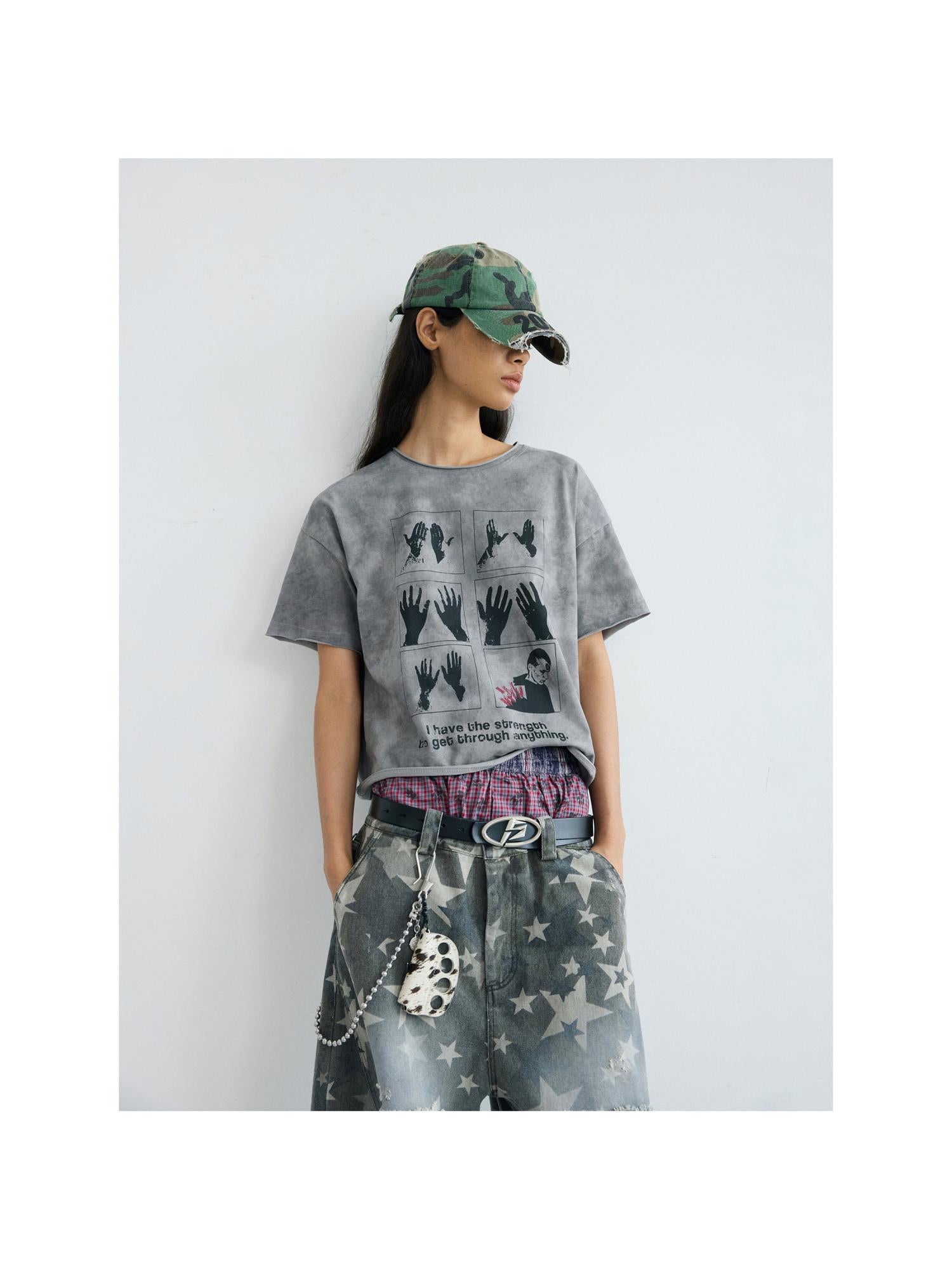 Peoplesense Vintage Washed Print Oversized Unisex Cotton Tee
