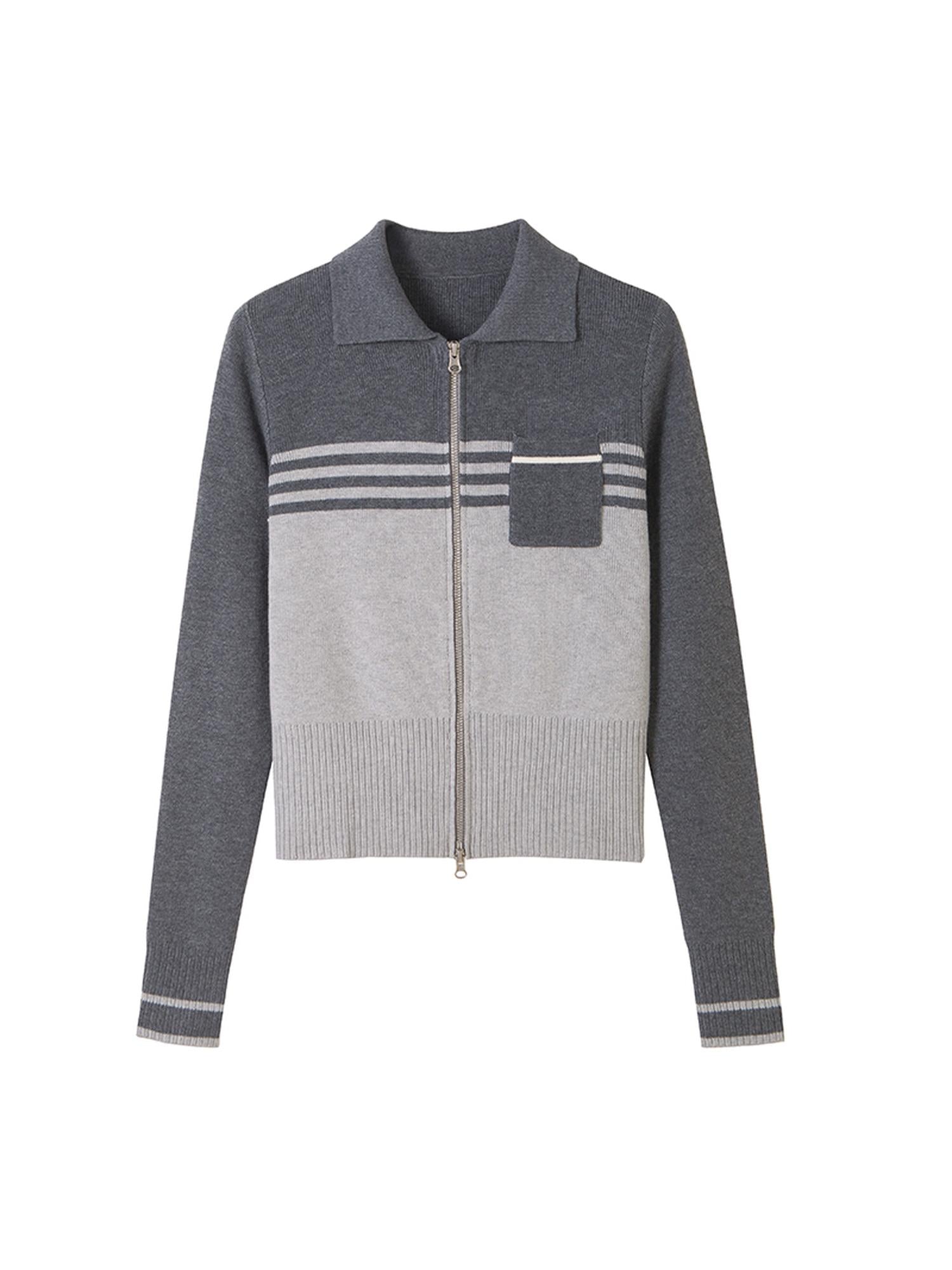 DIDDI MODA Retro Dual Zip Colorblock Knit Sweater