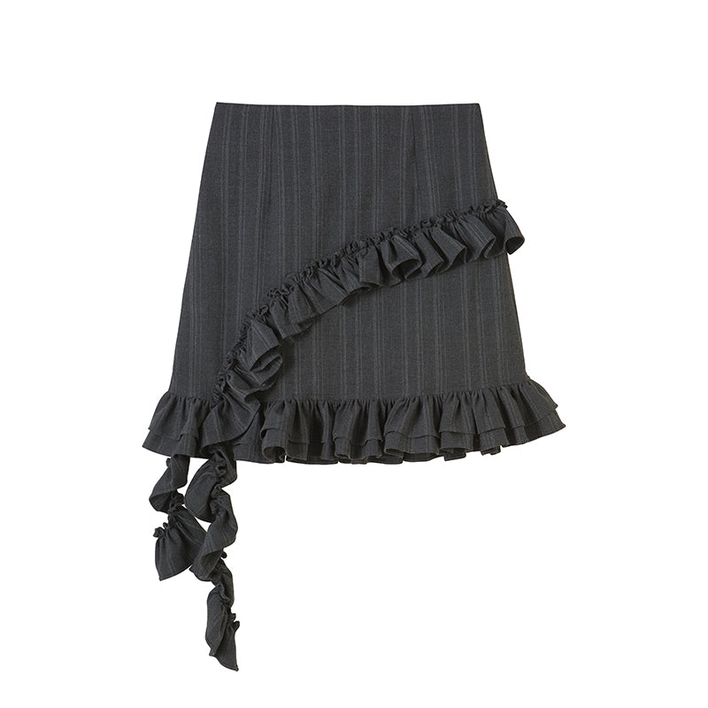 DIDDI MODA Hanging Flounce A Line Skirt High Waist Asymmetrical Mini