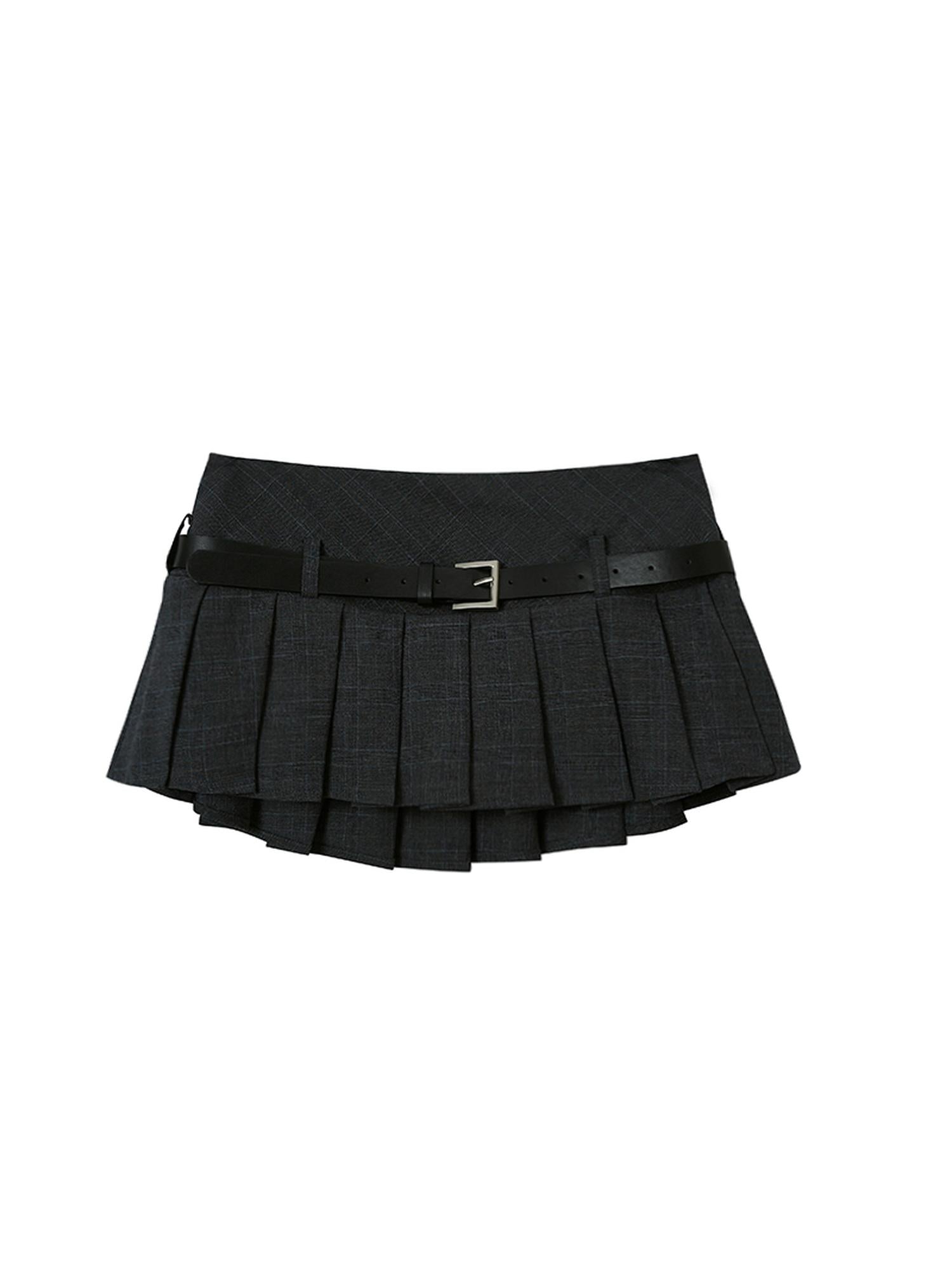 SweetChilling A-Line Pleated Skirt With Belt Low Waist Preppy Style Skirts