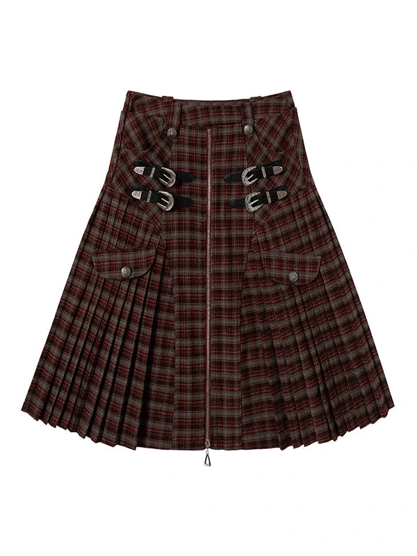 Vintage Punk Plaid A-Line Pleated Mini Skirt Dress