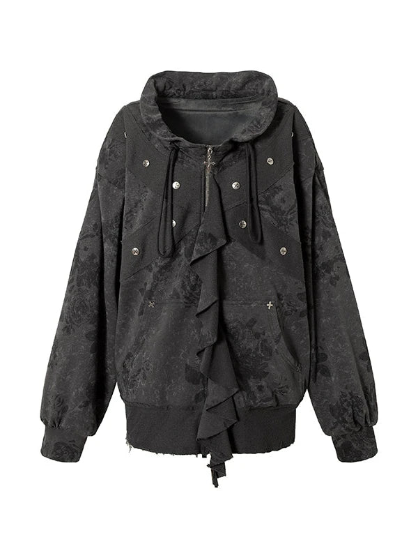 Punk Aesthetic Loose Fleece Peplum Hoodie Coat