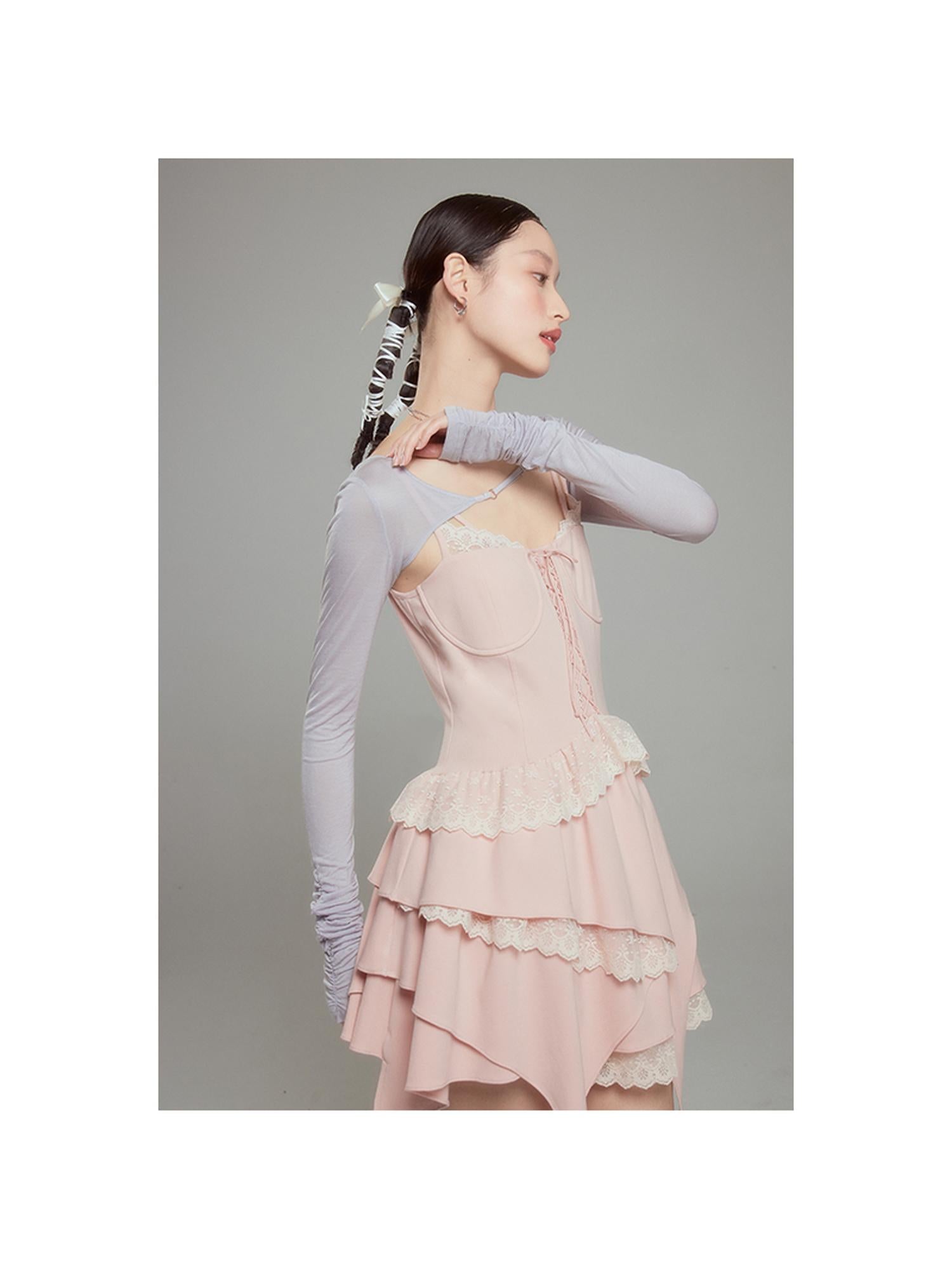 DIDDI MODA Broken Lace Ballet Slip Dress Knit Crop Bolero