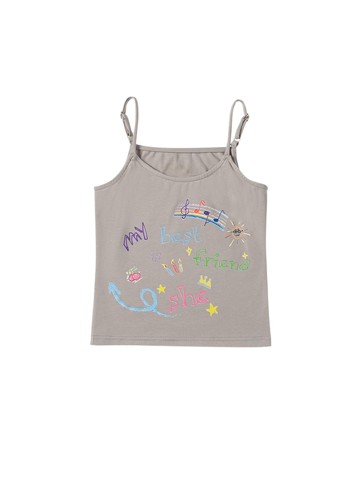 MOMSYCAN FOX LINE Best Friend Print Cotton T Shirt With Adjustable Strap