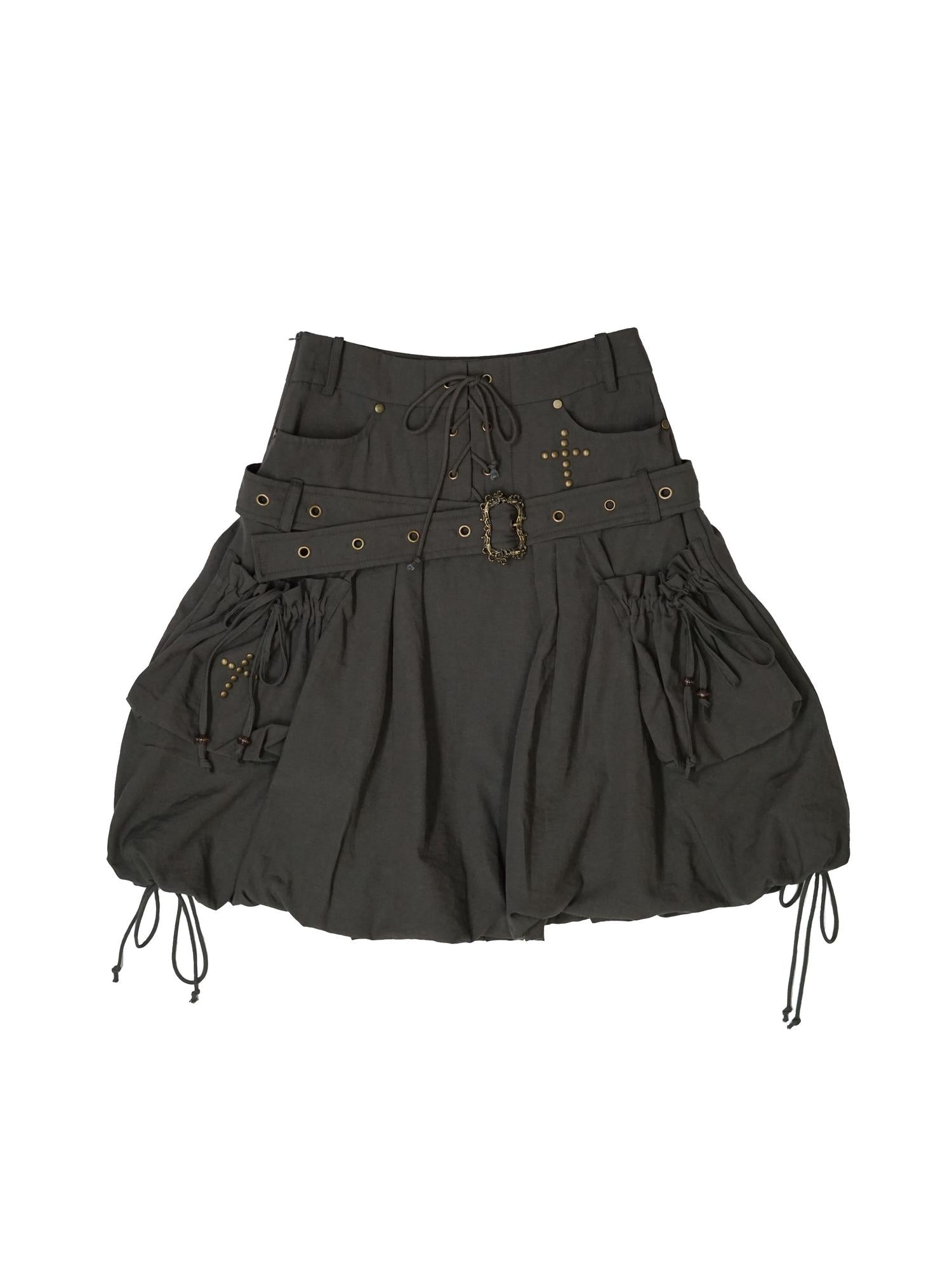 Cest Nous Punk Romantic High Waist Lace-Up Cargo Bloom Skirt Dresses