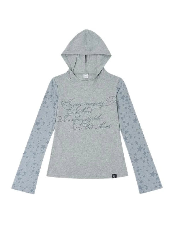 Slim Fit Hooded Round Neck Printed Patchwork T-Shirt