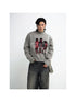 Grey Winter Lazy Print Knit Sweater Cozy Casual Pullover