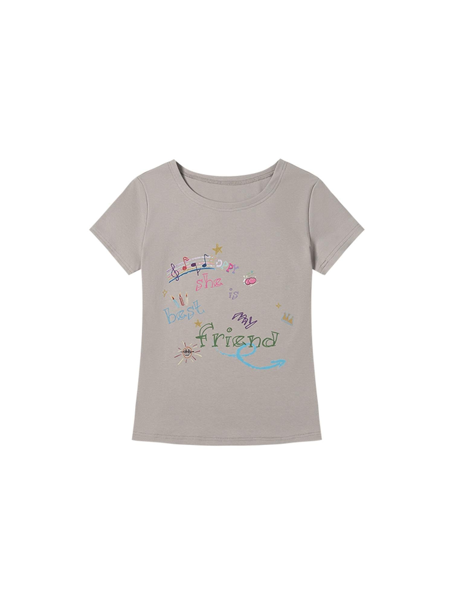 MOMSYCAN FOX LINE Best Friend Print Cotton T Shirt With Adjustable Strap