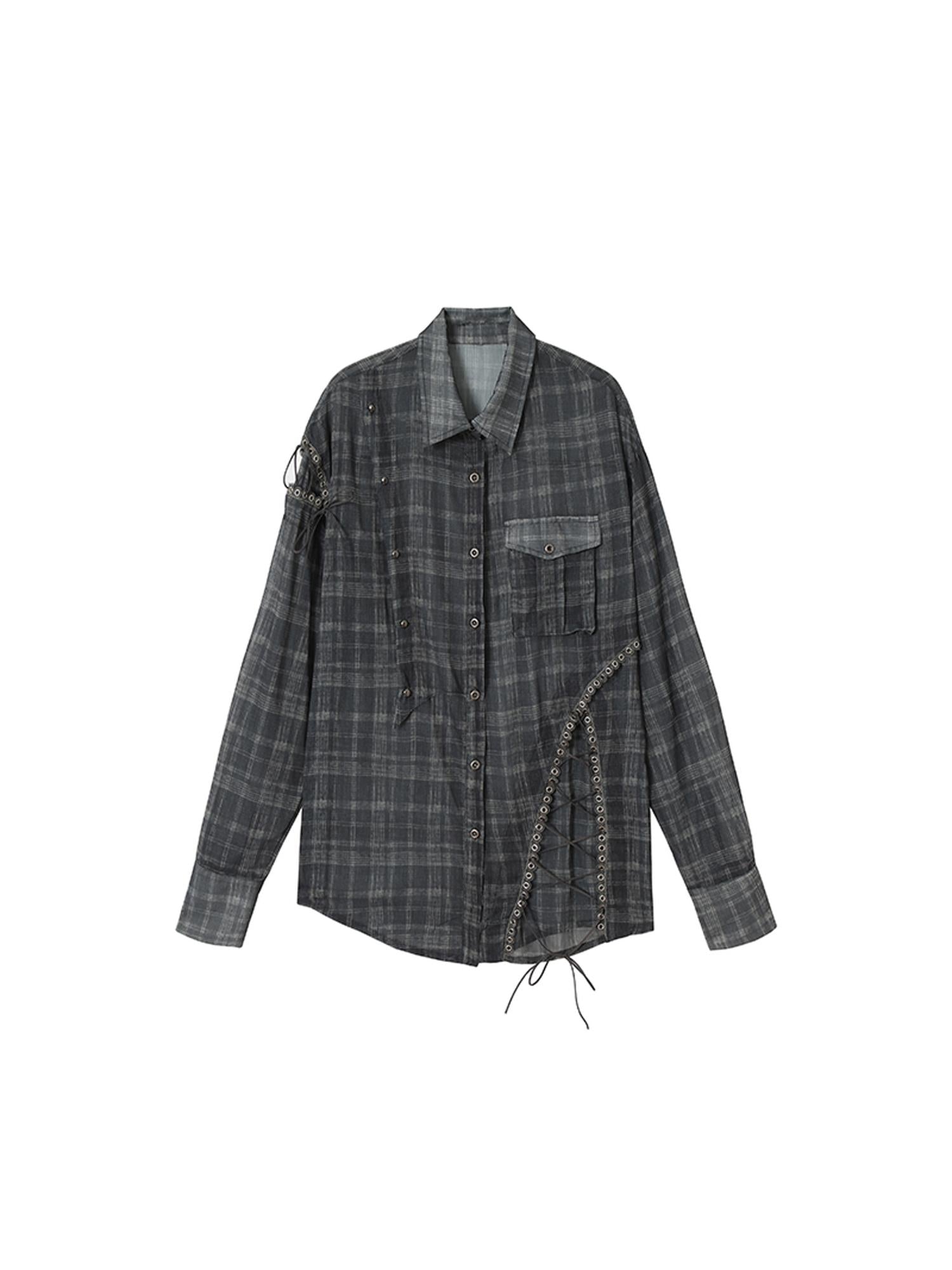 NO ROMANCE Vintage Punk Sheer Chiffon Dot Checkered Oversized Shirt