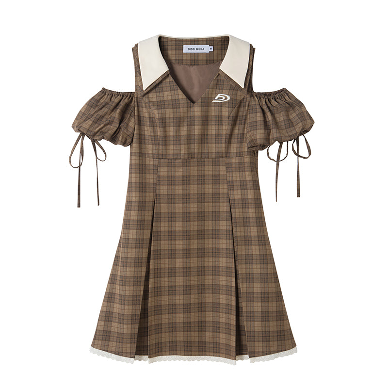 DIDDI MODA Artistic V Neck Bubble Sleeve Hollow Out Grey Mini Dress