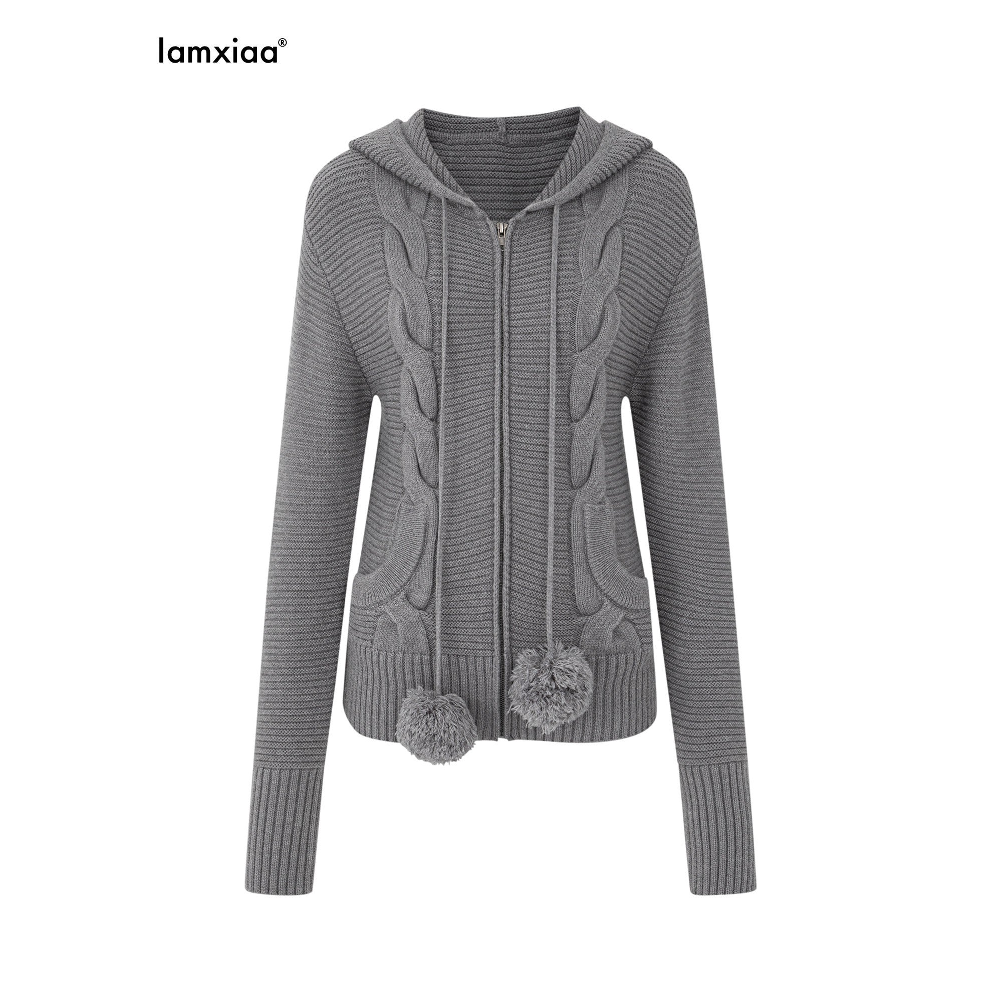 iamxiaa_3d_Cable_Double_Face_Knit_Hooded_Pompom_Short_Loose_Women&