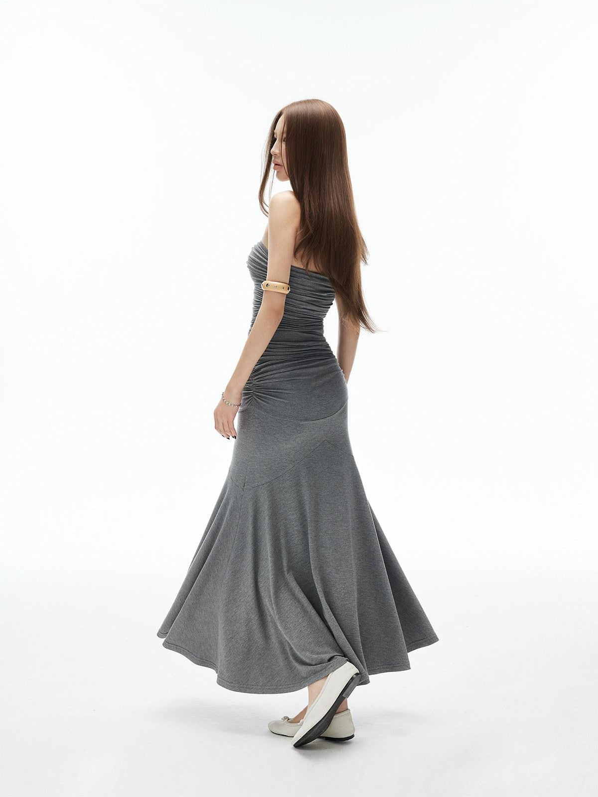 iamxiaa 3d Ruching Strapless Fitted Lowrise Paneled Mermaid Women&