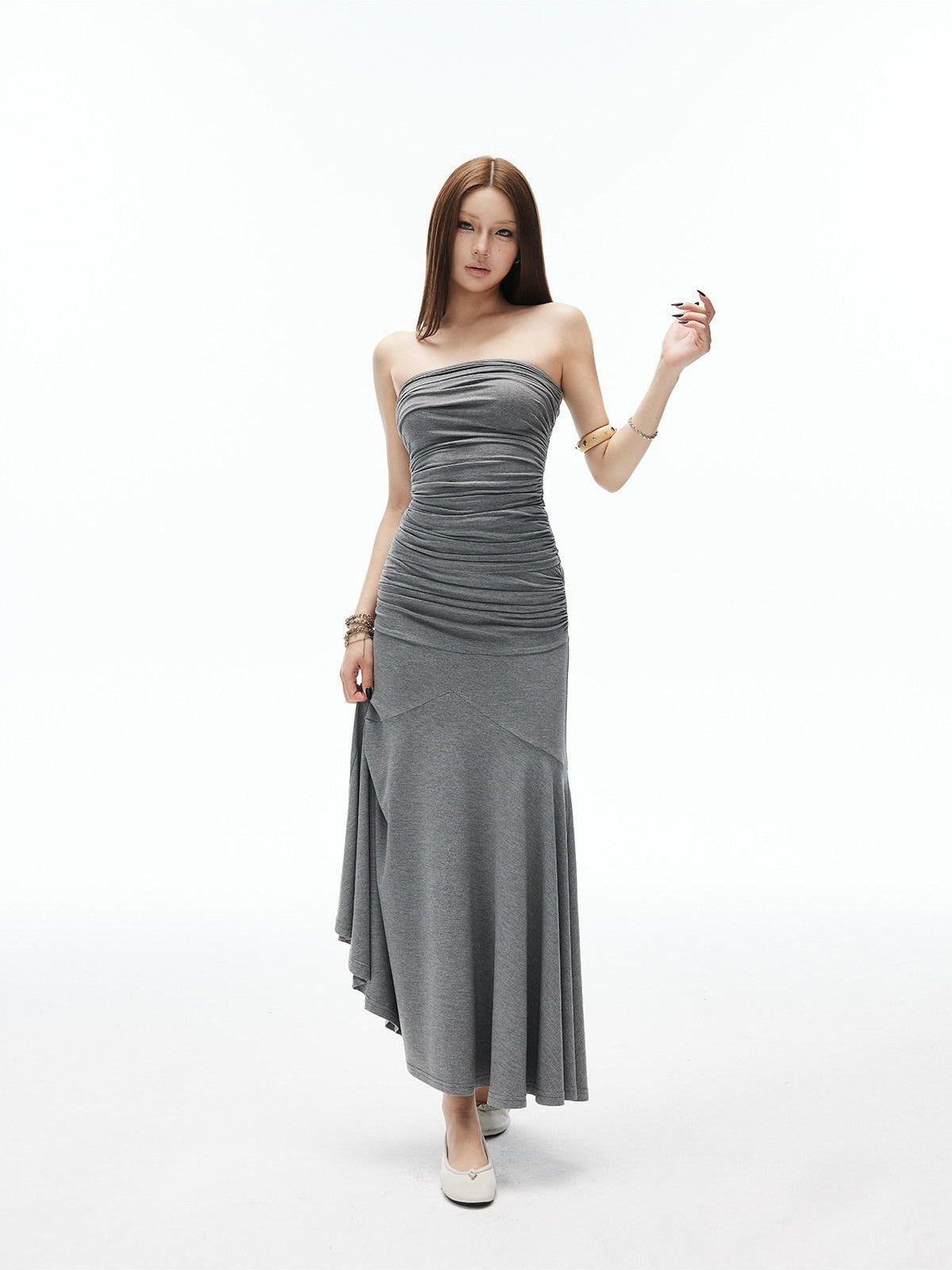 iamxiaa 3d Ruching Strapless Fitted Lowrise Paneled Mermaid Women&