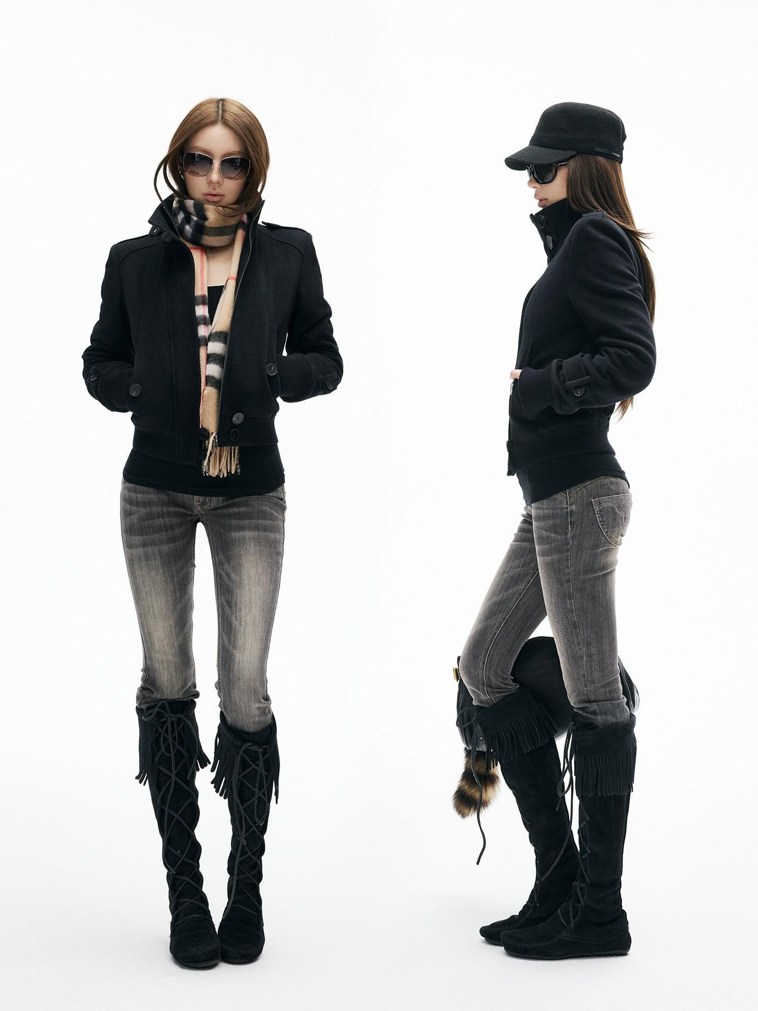 iamxiaa Ash Gray Washed Embroidered Topstitch Slim Tapered Women&