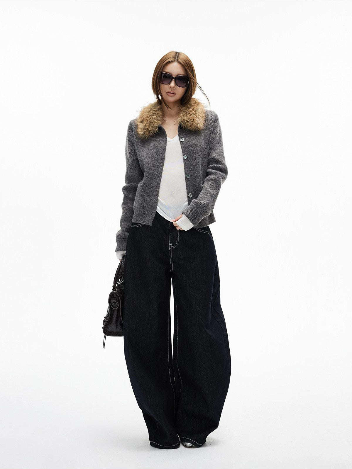 iamxiaa Black Contrast Topstitch Curved Leg Women&