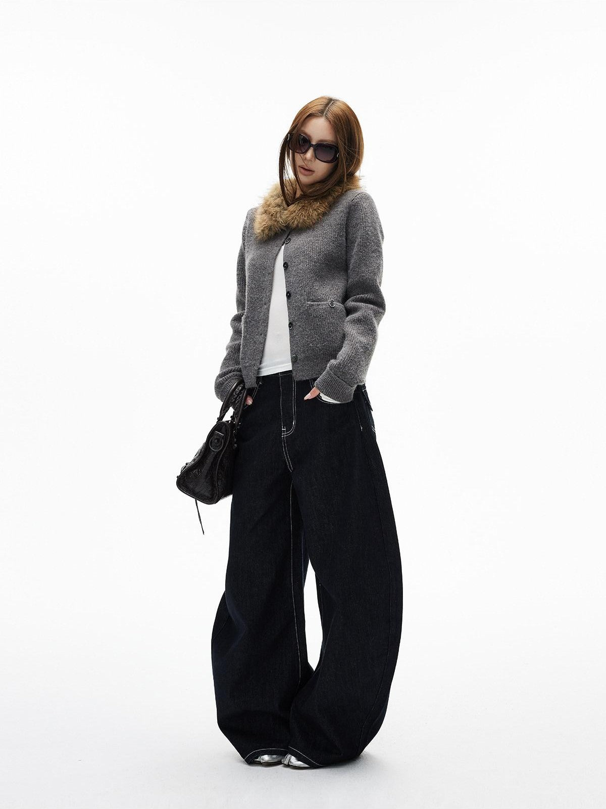 iamxiaa Black Contrast Topstitch Curved Leg Women&