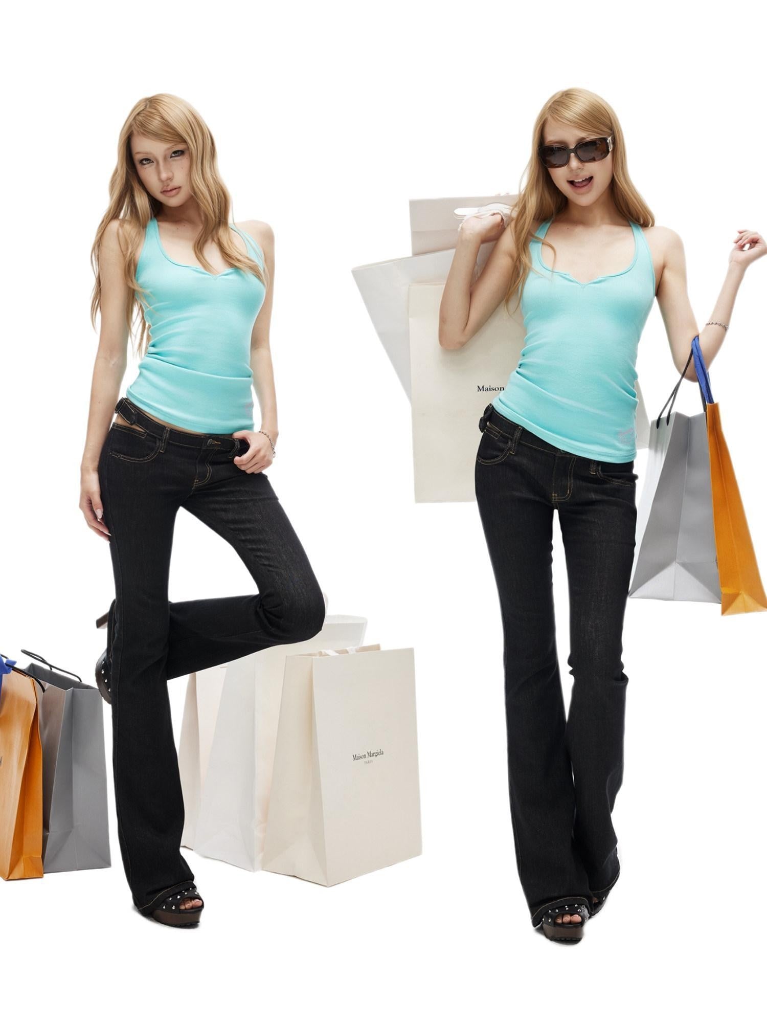 iamxiaa Black Cutout Adjustable Low Rise Slim Women&