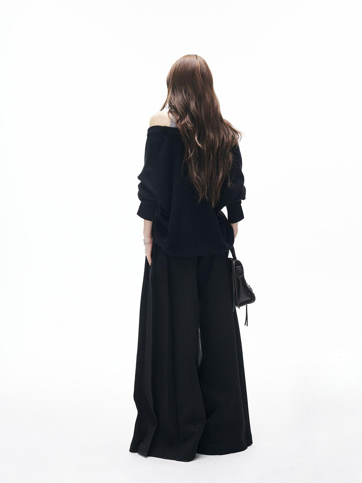 iamxiaa Black Grey Colorblock Deep V-neck Two Piece Set Women&