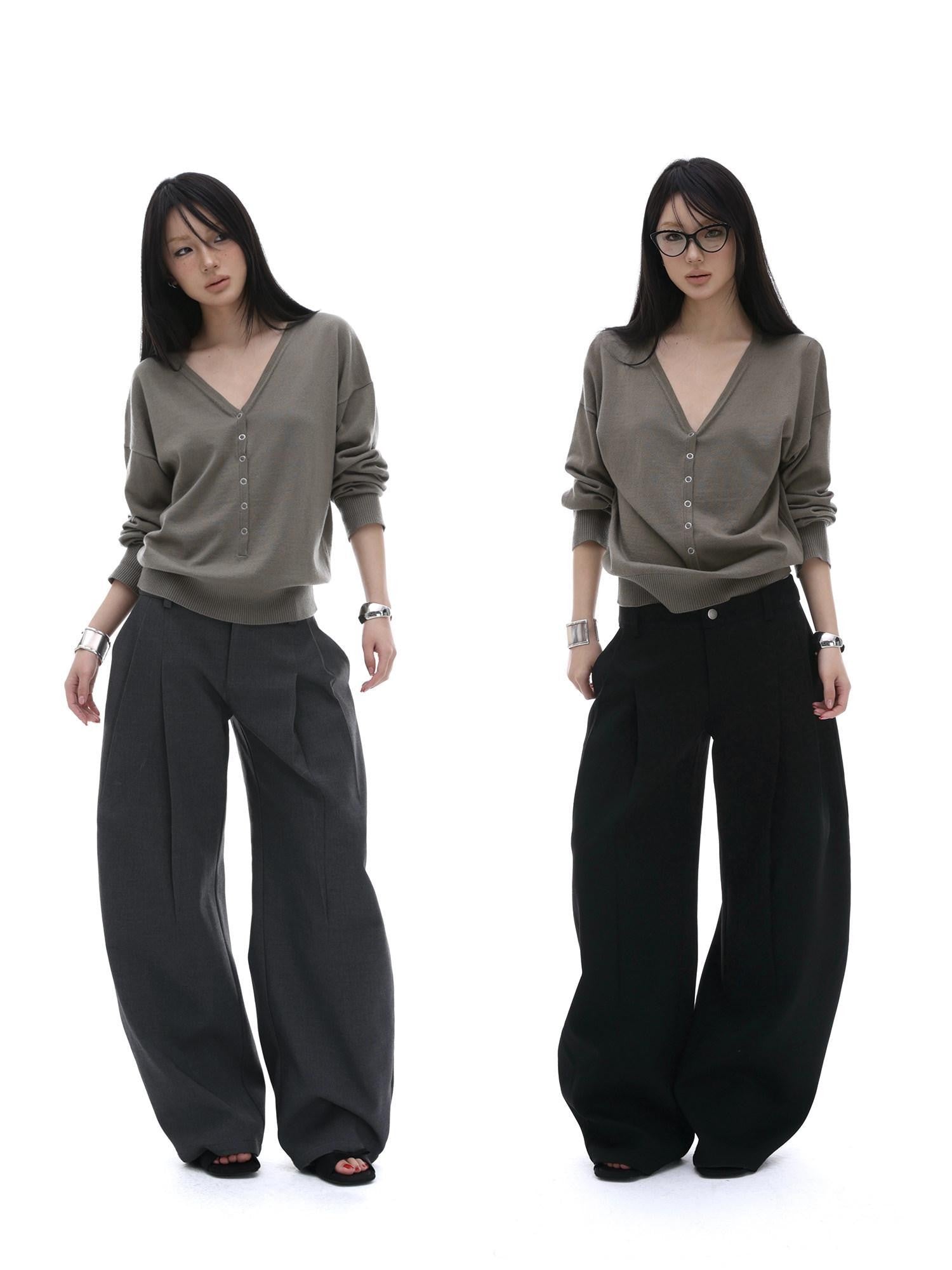 iamxiaa Black Pressed Pleat 3d Tailored Curved Leg Women&