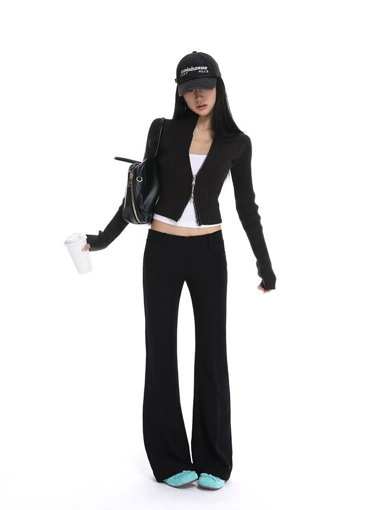 iamxiaa Black Stretch Drape Low Waist Slim Micro Flare Women&