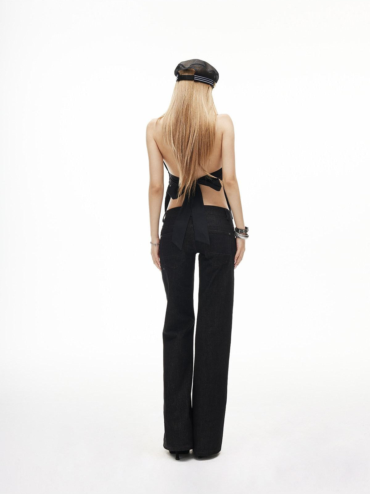 iamxiaa Black Twill Non Stretch Low Rise Butt Lifting Women&