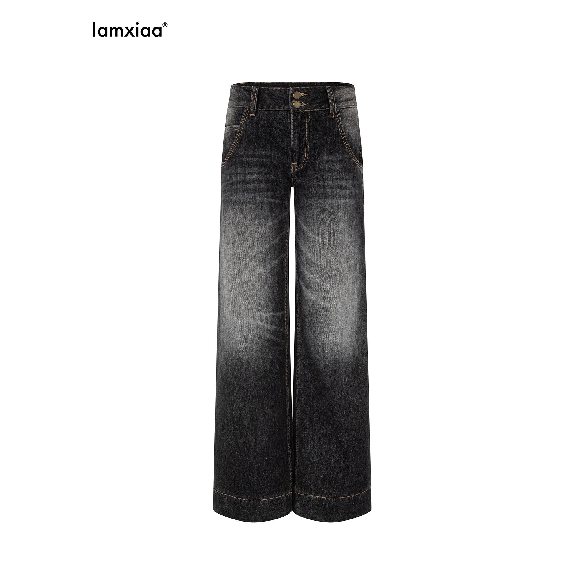 iamxiaa_Black_Washed_Double_Button_Wide_Waist_Women&