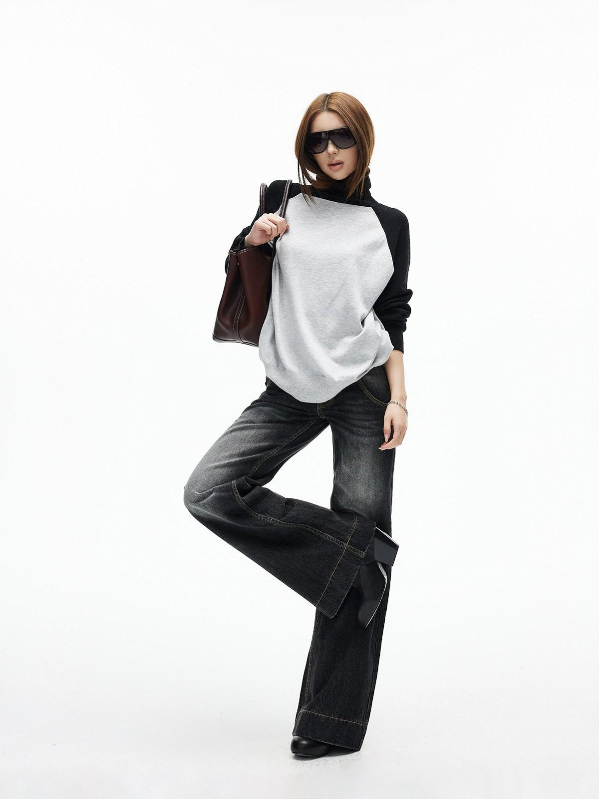 iamxiaa Black Washed Double Button Wide Waist Women&