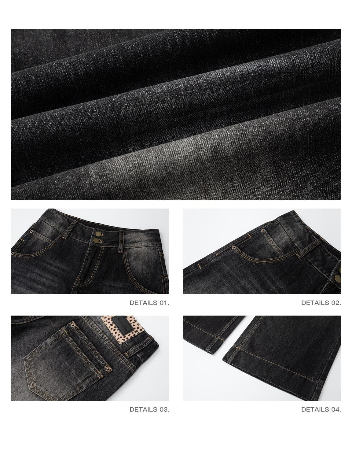 iamxiaa Black Washed Double Button Wide Waist Women&