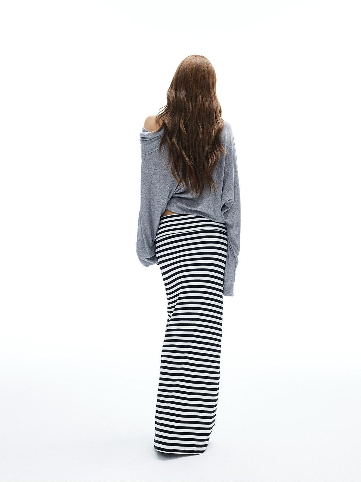 iamxiaa Black White Stripe Hline Foldover Waist Women&