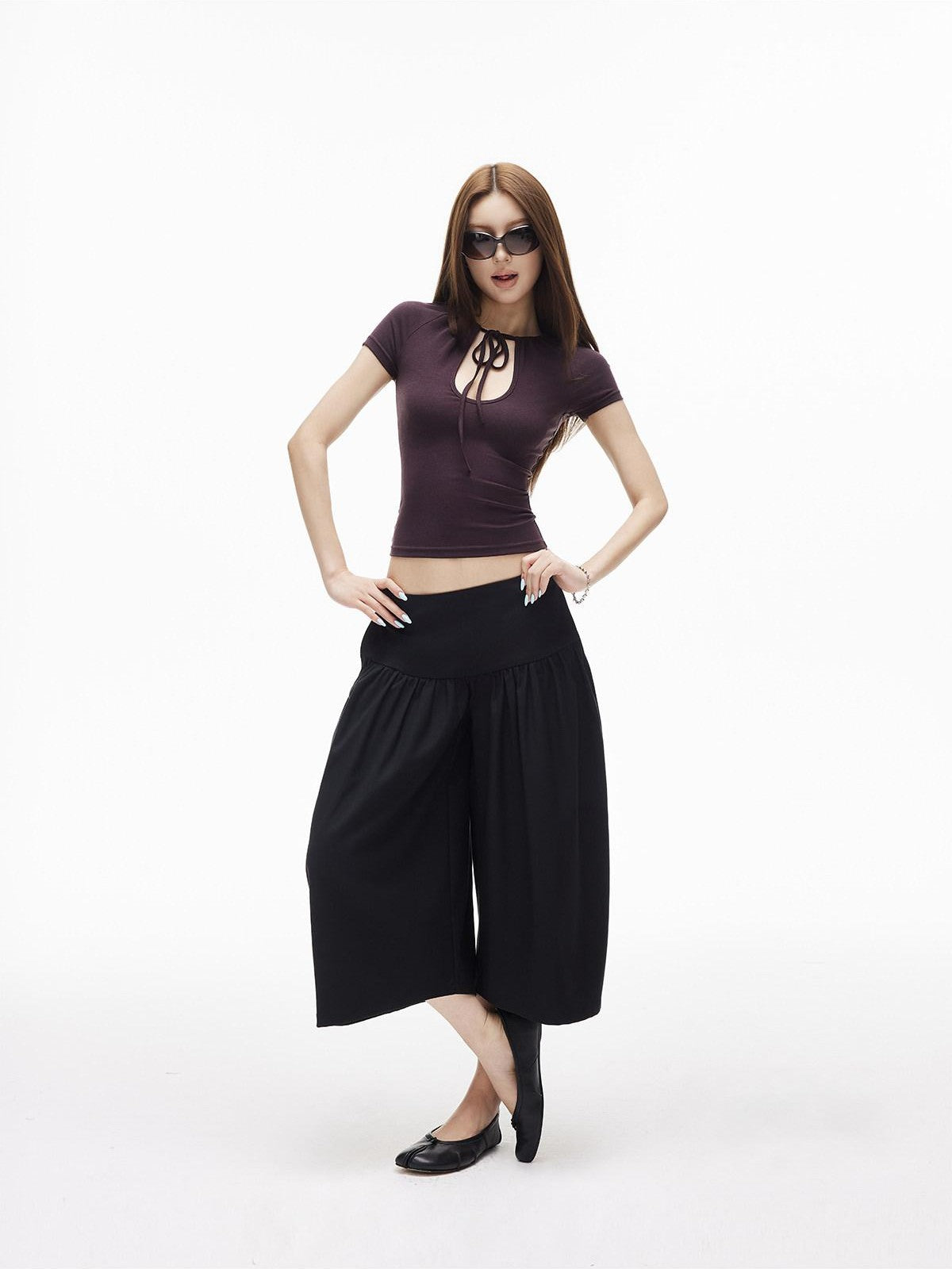 iamxiaa Bubble Texture Ruched Low Rise Wide Waist Slimming Loose Women&