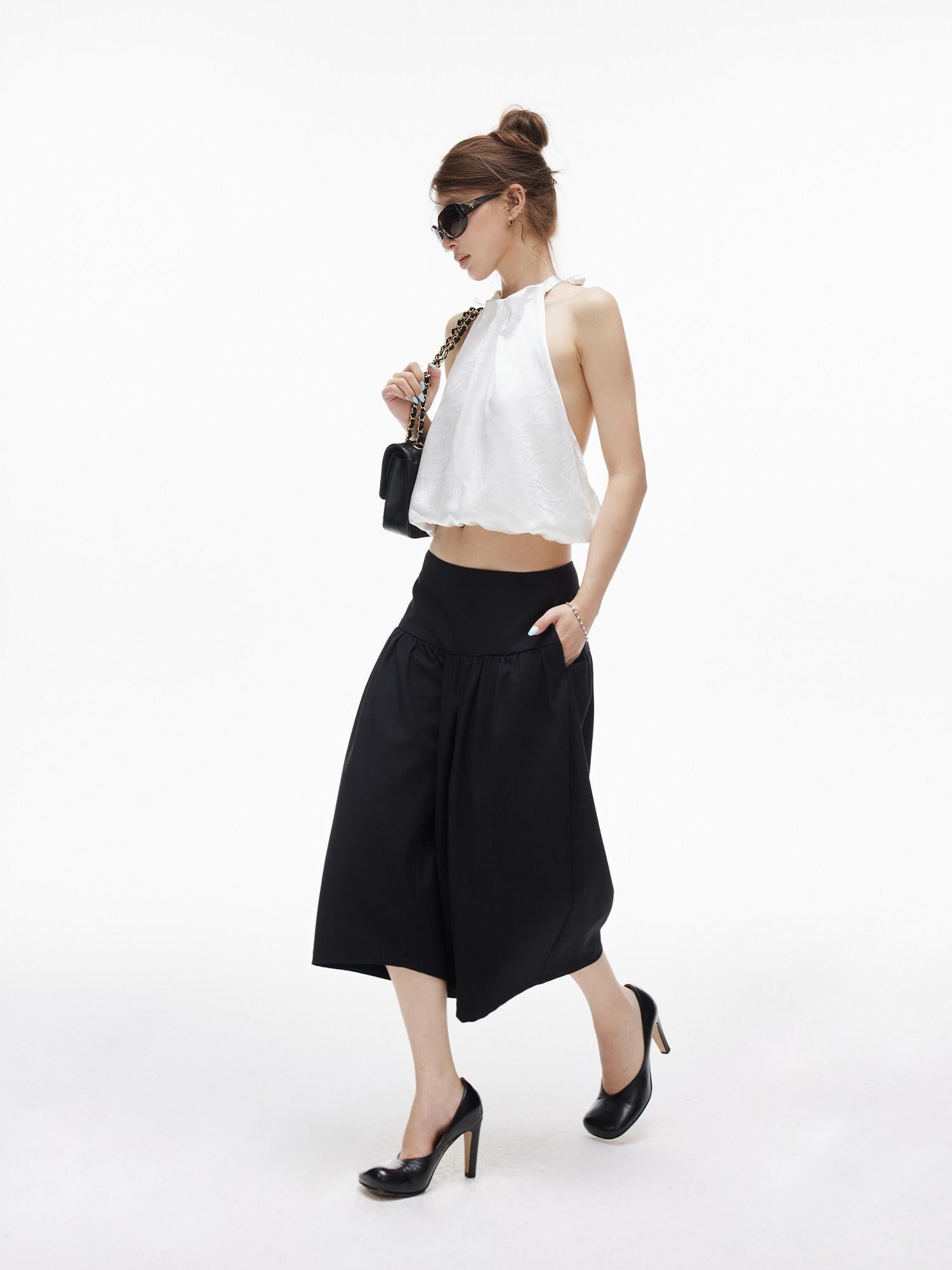 iamxiaa Bubble Texture Ruched Low Rise Wide Waist Slimming Loose Women&