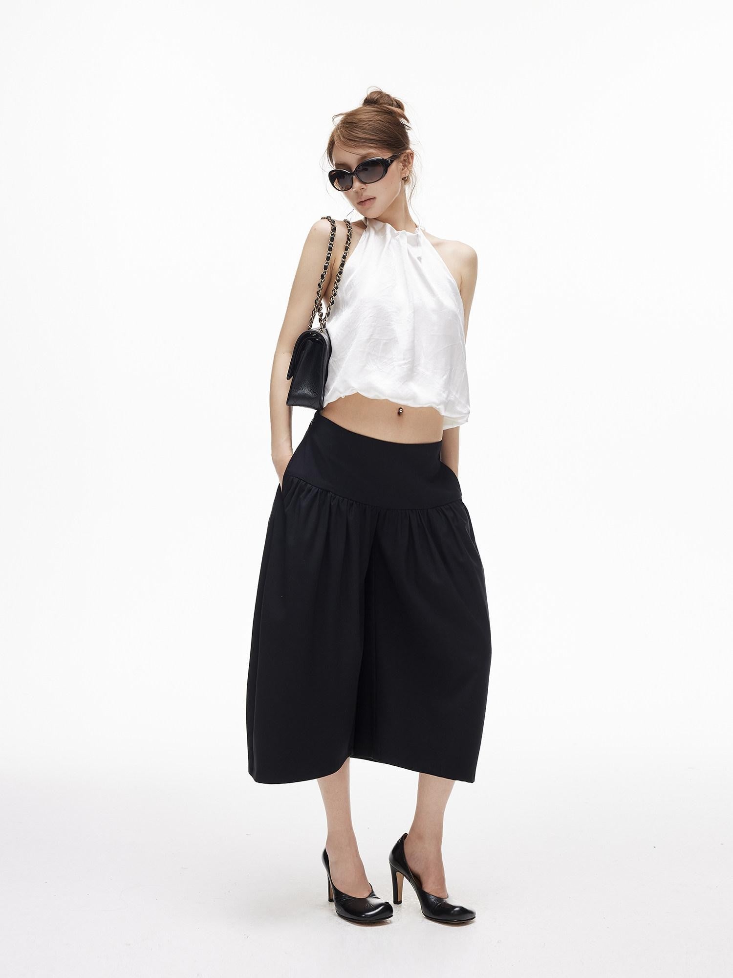 iamxiaa Bubble Texture Ruched Low Rise Wide Waist Slimming Loose Women&