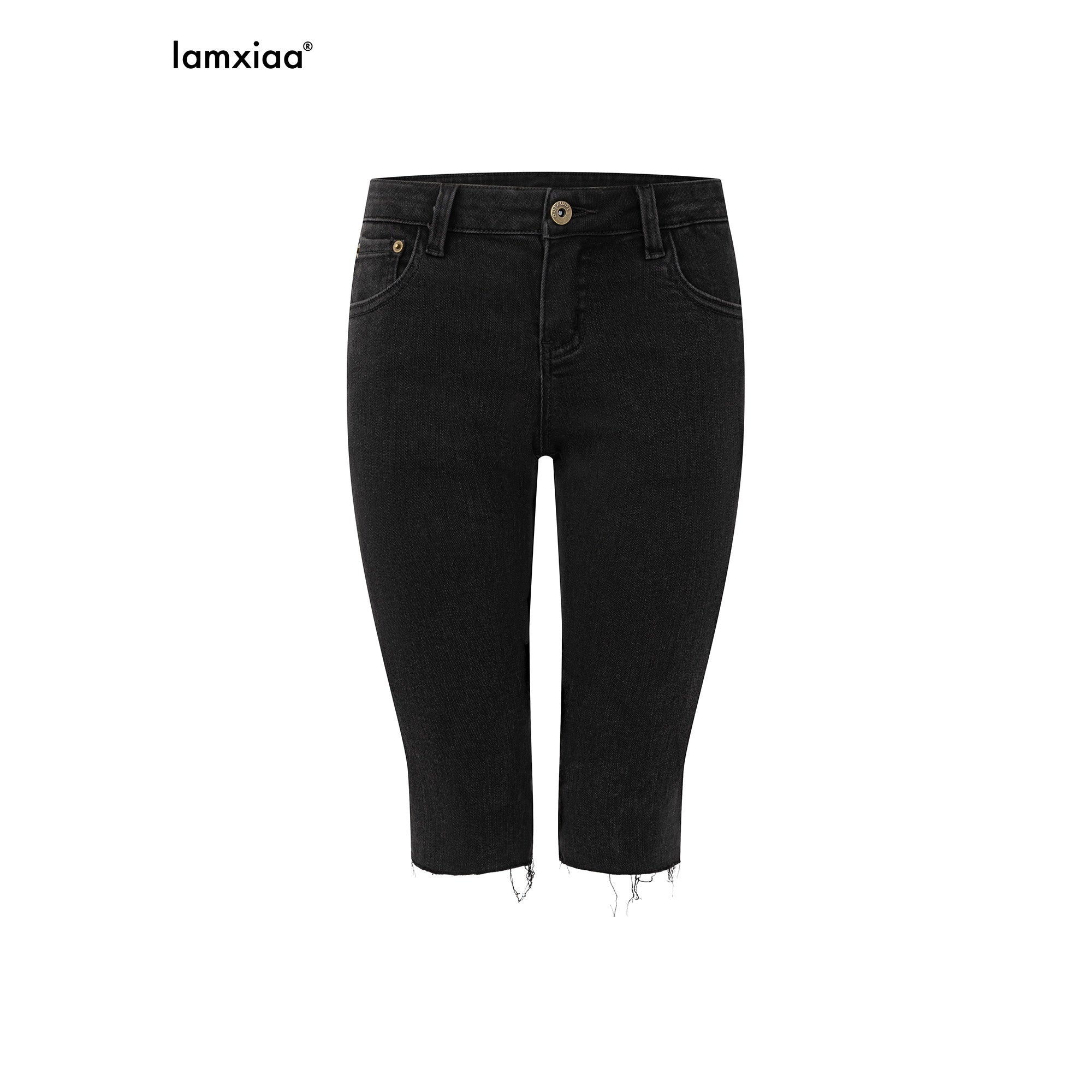 iamxiaa_Classic_Black_Frayed_Hem_Low_Rise_Slight_Stretch_Women&