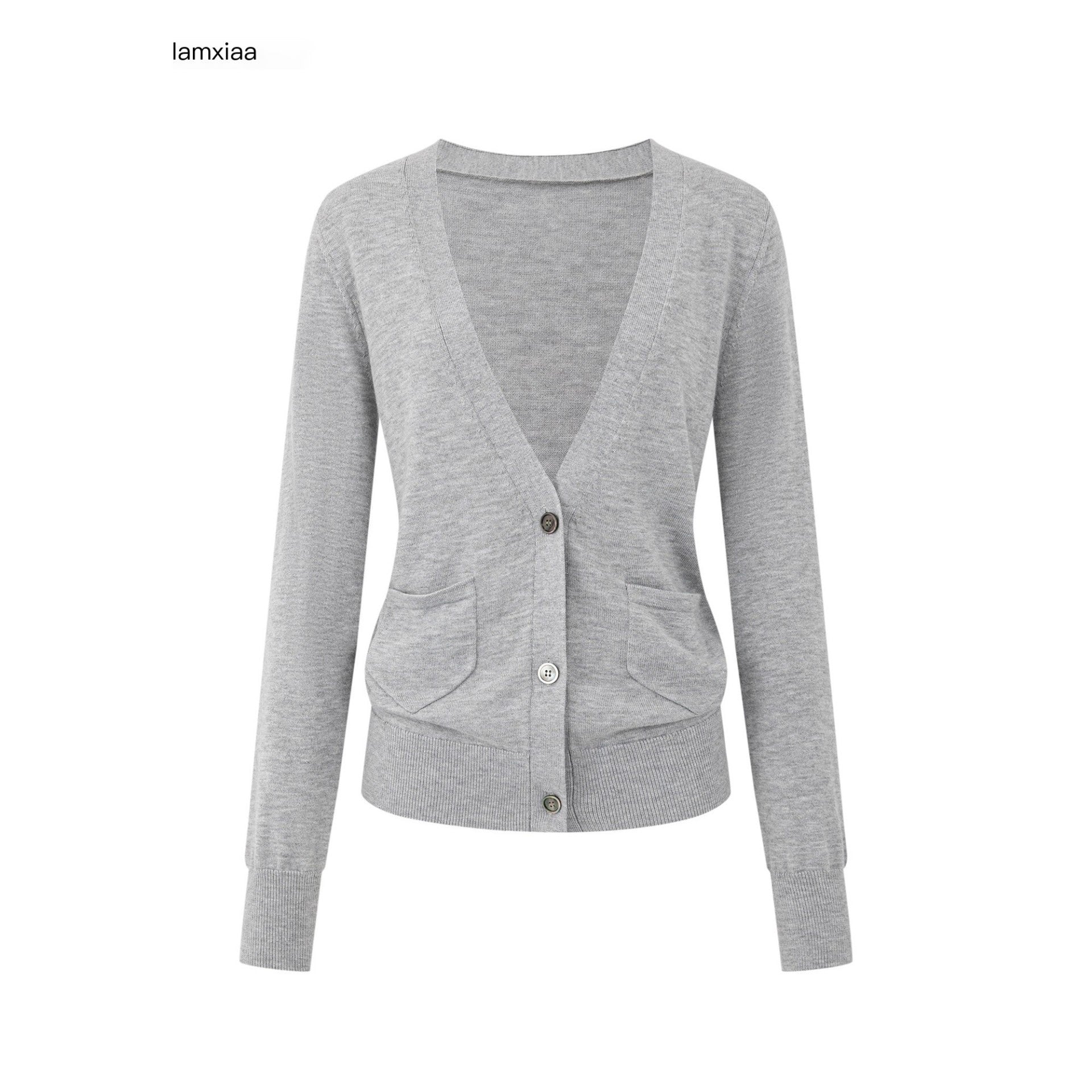 iamxiaa_Cloudlike_Deep_V-neck_Shell_Buttons_Ribbed_Edge_Women&