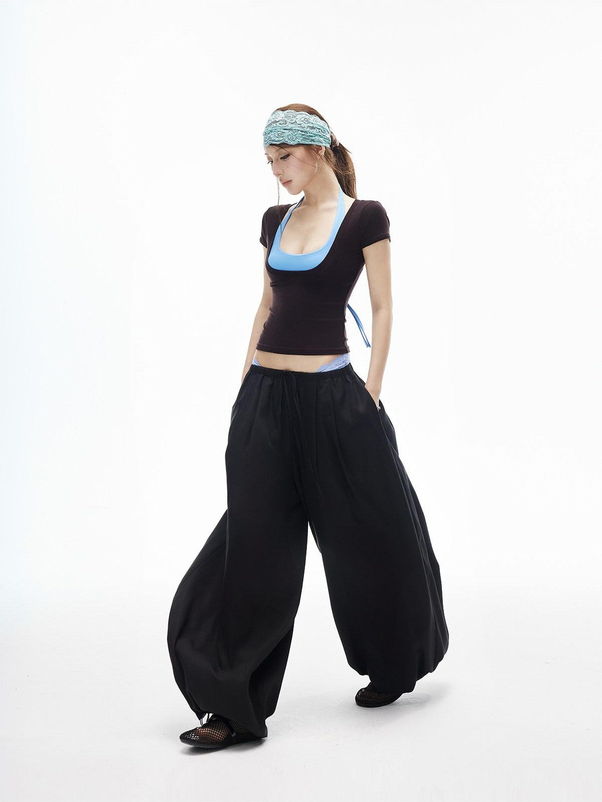 iamxiaa Coffee Blue Colorblock U Neck Padded Cami Slim Fit Women&