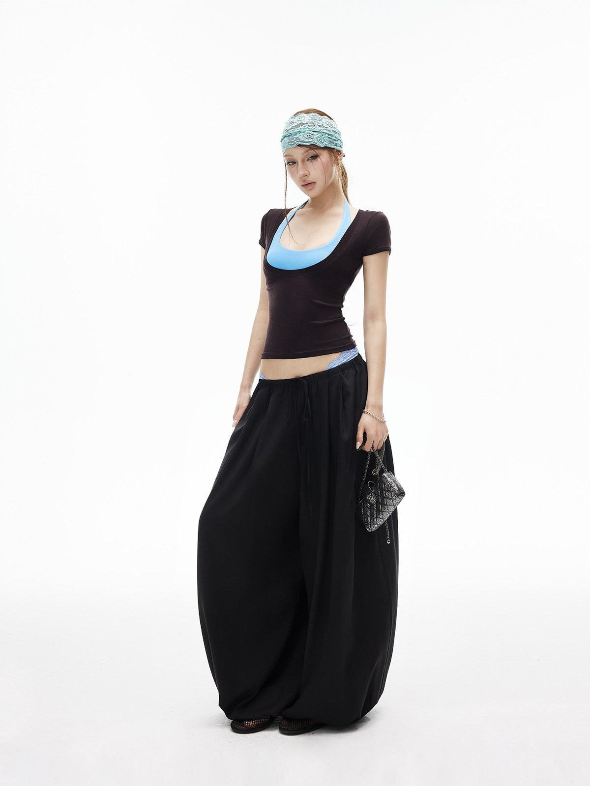 iamxiaa Coffee Blue Colorblock U Neck Padded Cami Slim Fit Women&