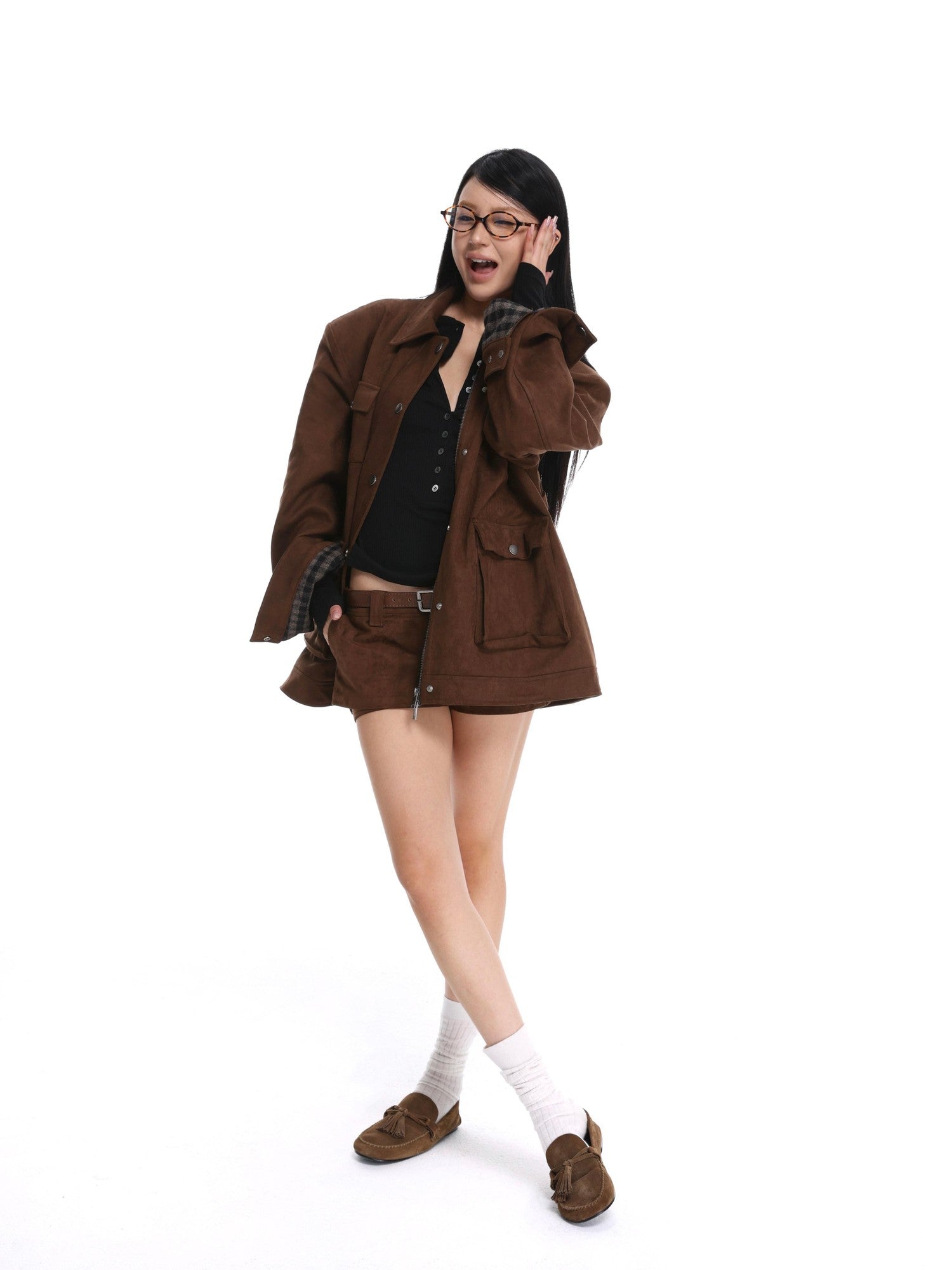 iamxiaa Coffee Brown Structured Oversized Mid Length Casual Women&