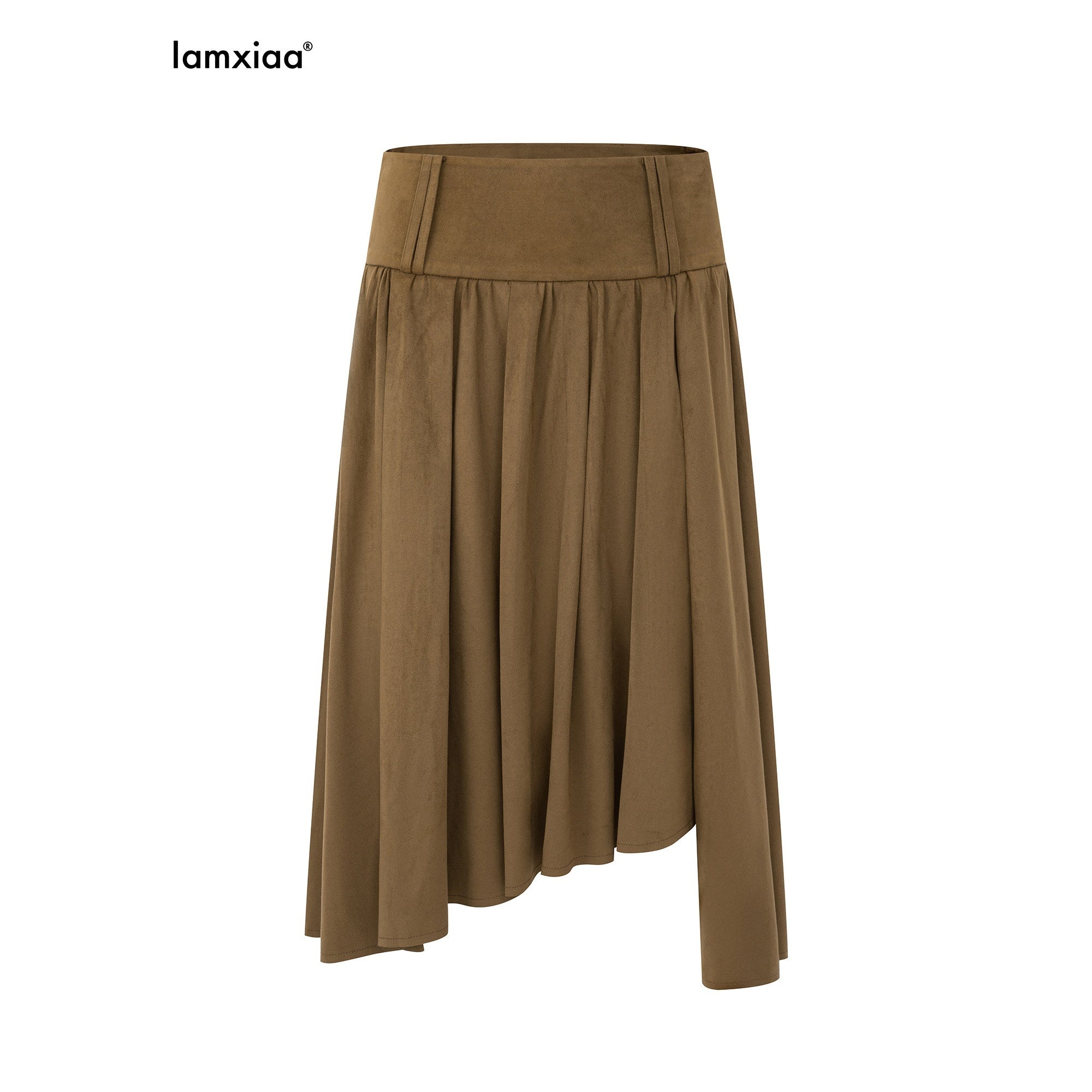 iamxiaa_Coffee_Green_Asymmetric_Hem_3d_Pleats_Wide_Waist_Women&
