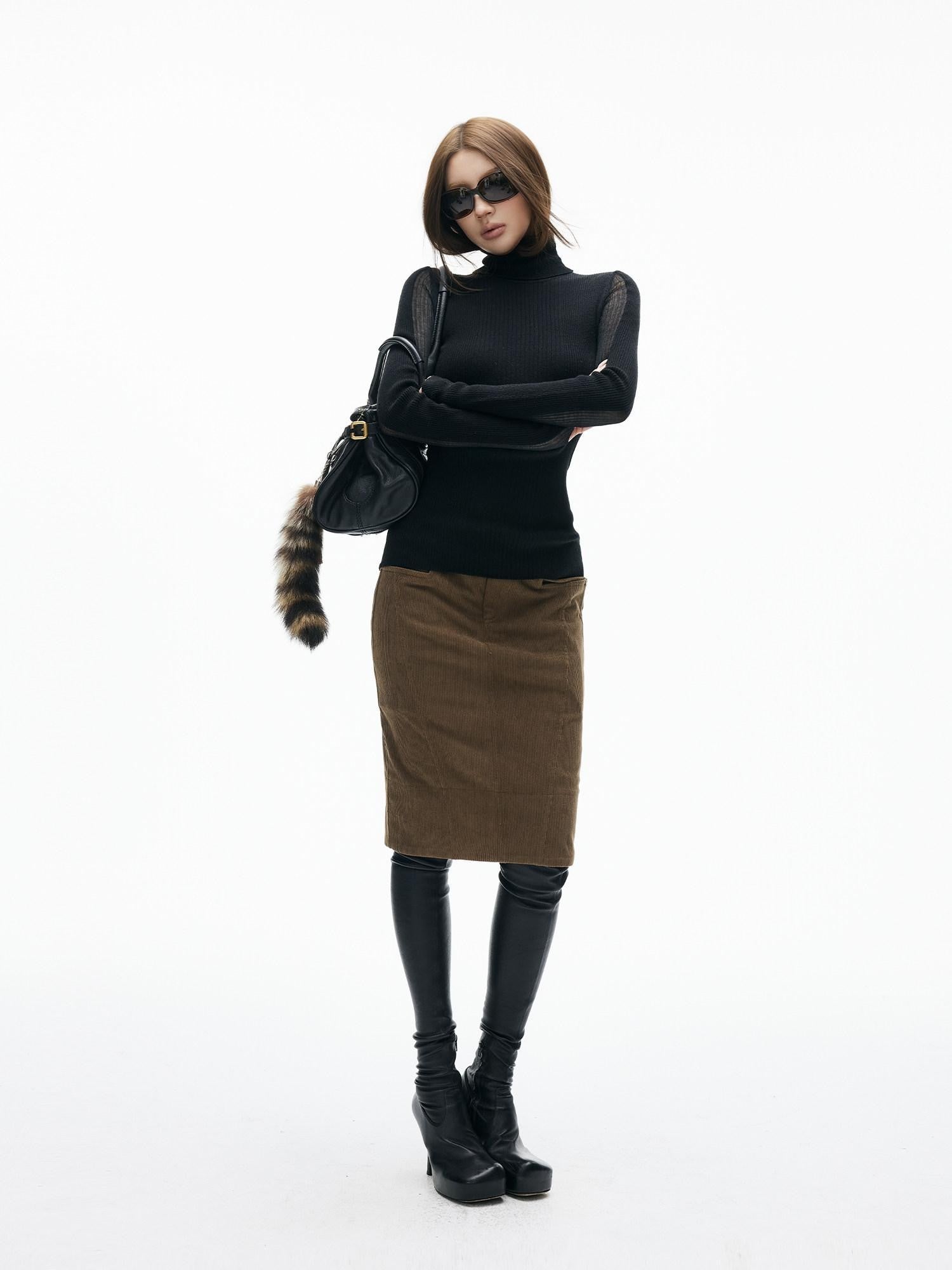 iamxiaa Coffee Paneled Hip Hugging Back Slit Slimming Women&