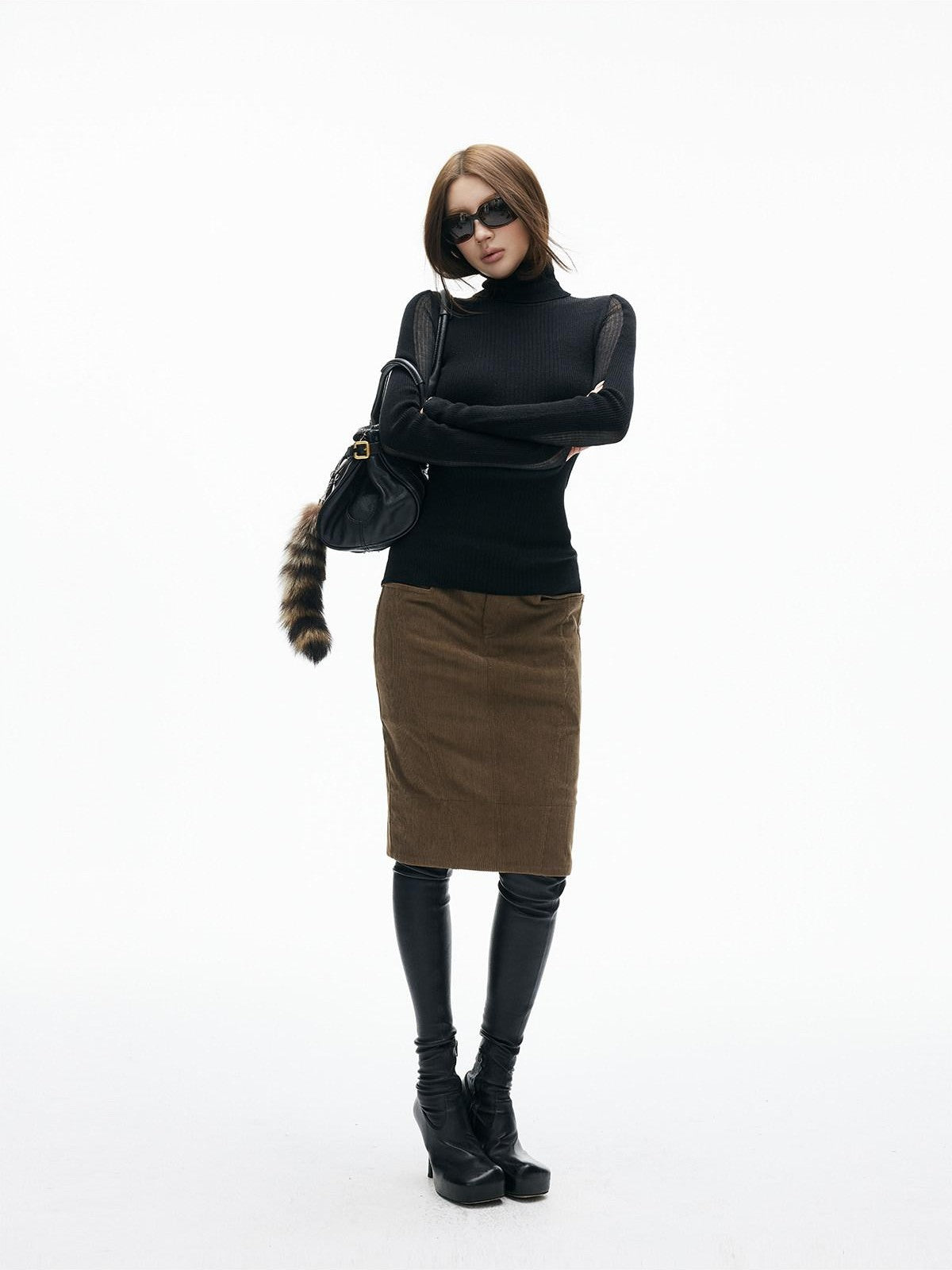 iamxiaa Coffee Paneled Hip Hugging Back Slit Slimming Women&