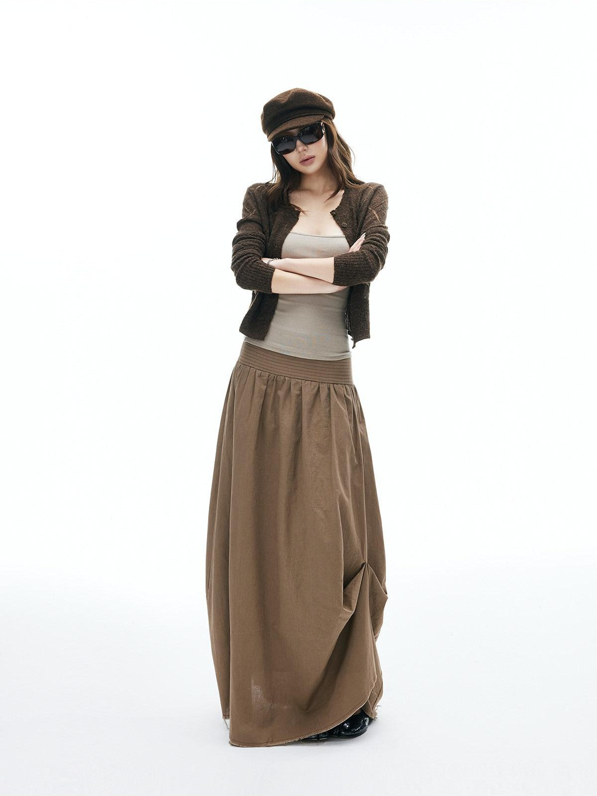 iamxiaa Coffee Yellow Two Tone Hollow Diamond Knit Women&