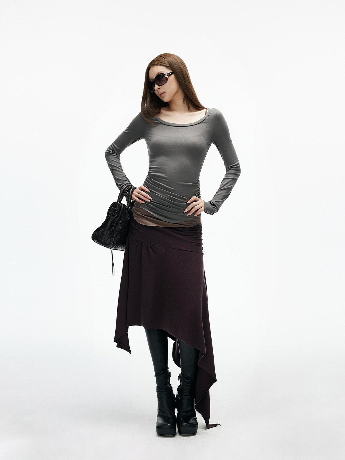iamxiaa Colorblock Deconstructed Two Piece Slim Knit Women&