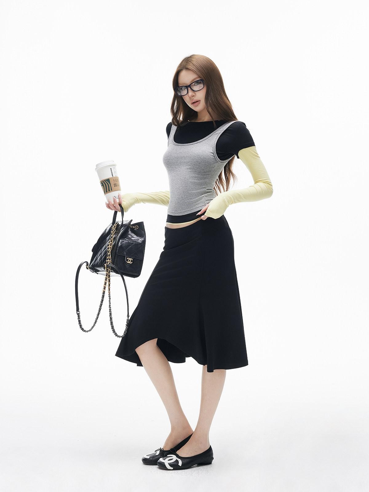 iamxiaa Colorblock Faux Layered Vest Deconstructed Women&