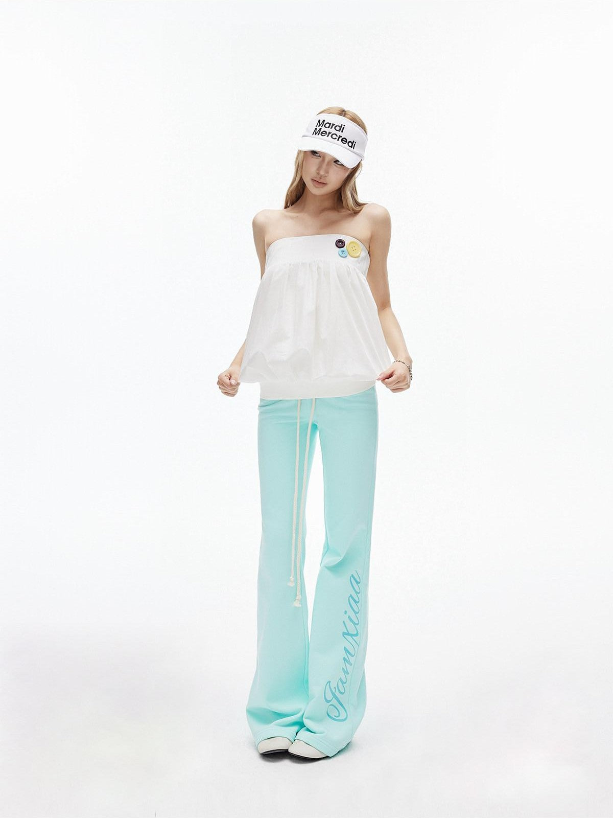 iamxiaa Cool Smooth Button Detail Tulip Hem Loose Fit Women&